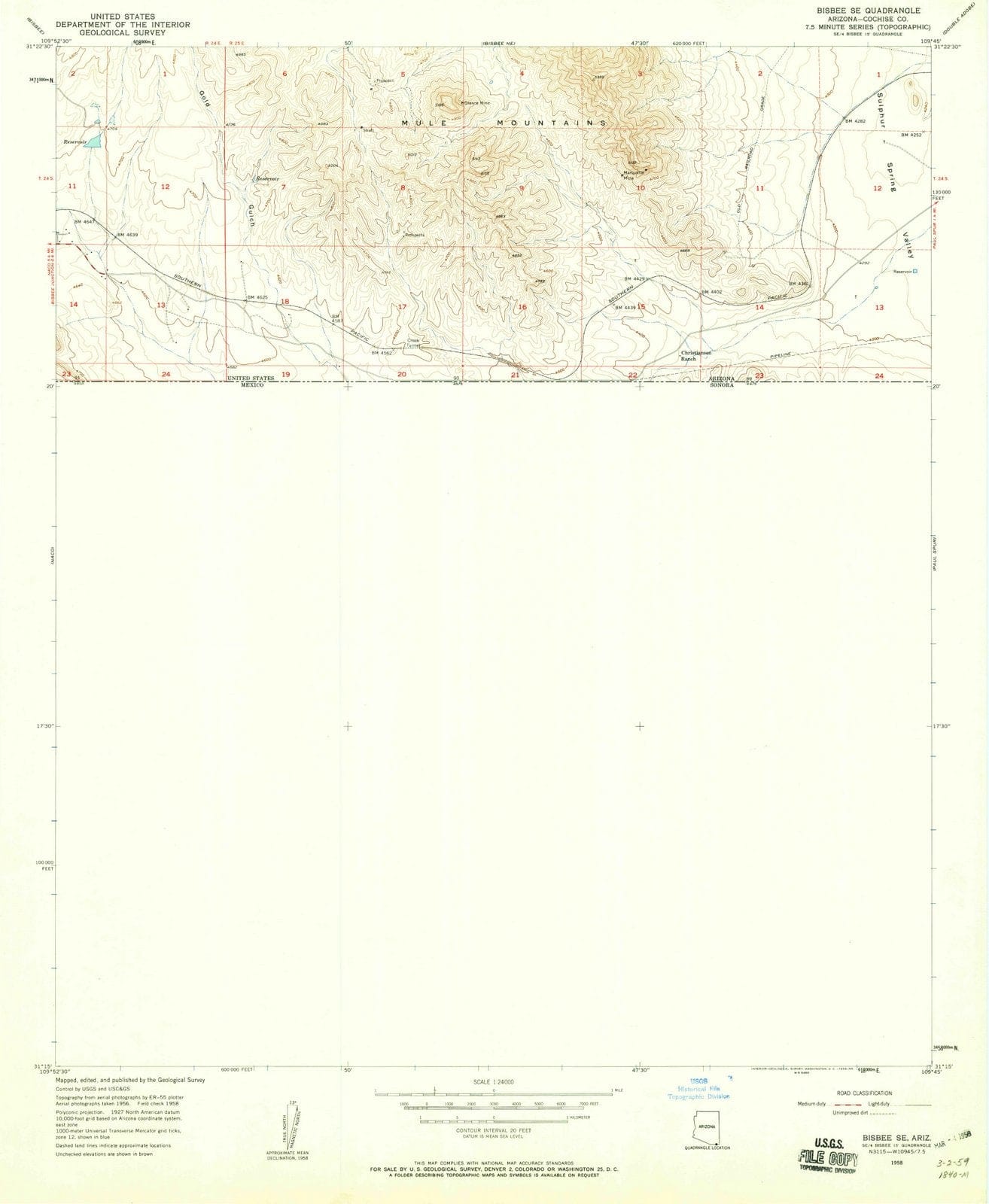 1958 Bisbee, AZ - Arizona - USGS Topographic Map v2