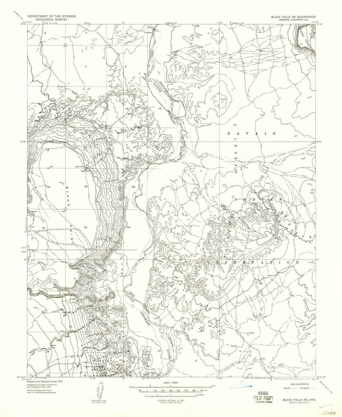 1955 Black Falls, AZ - Arizona - USGS Topographic Map