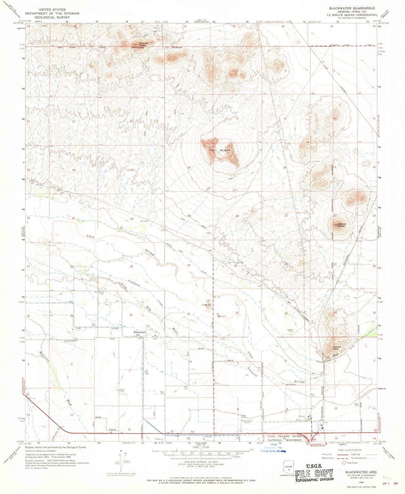 1966 Blackwater, AZ - Arizona - USGS Topographic Map