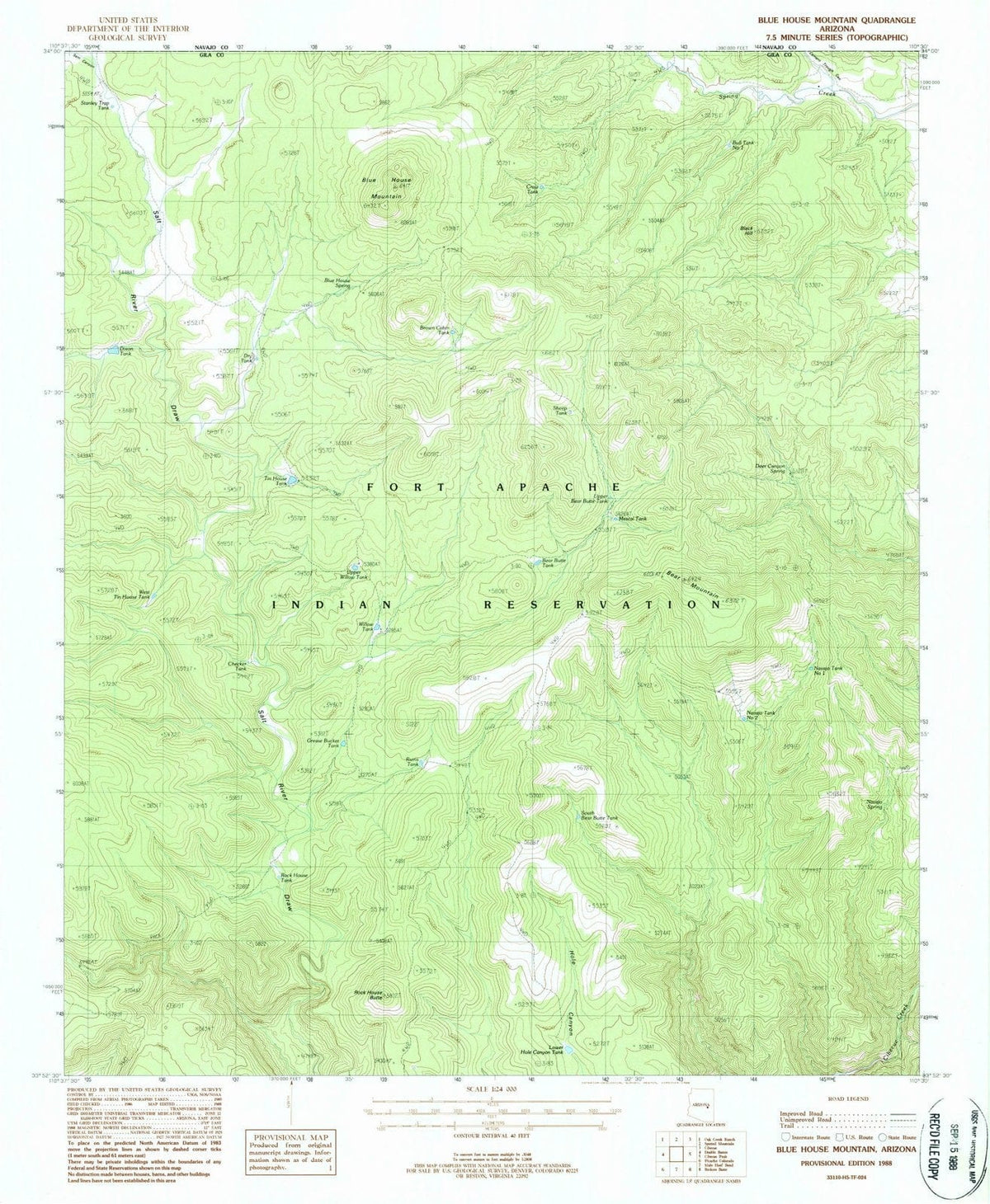 1988 Blue House Mountain, AZ - Arizona - USGS Topographic Map
