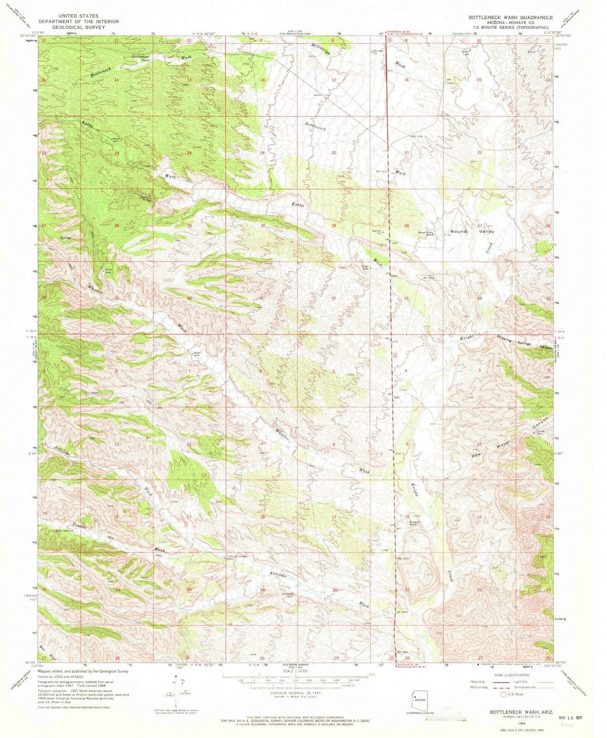 1968 Bottleneck Wash, AZ - Arizona - USGS Topographic Map
