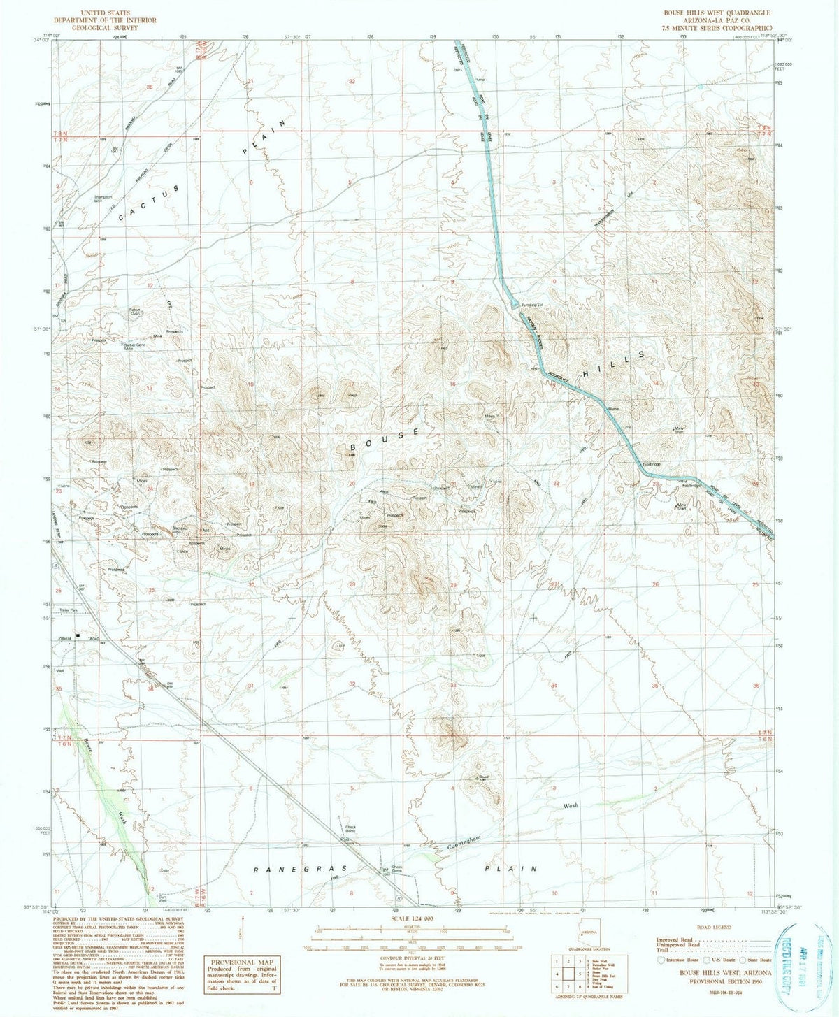 1990 Bouse Hills West, AZ - Arizona - USGS Topographic Map