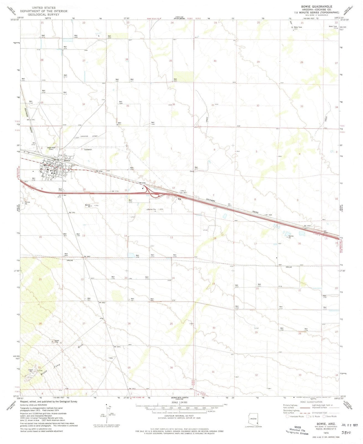 1974 Bowie, AZ - Arizona - USGS Topographic Map