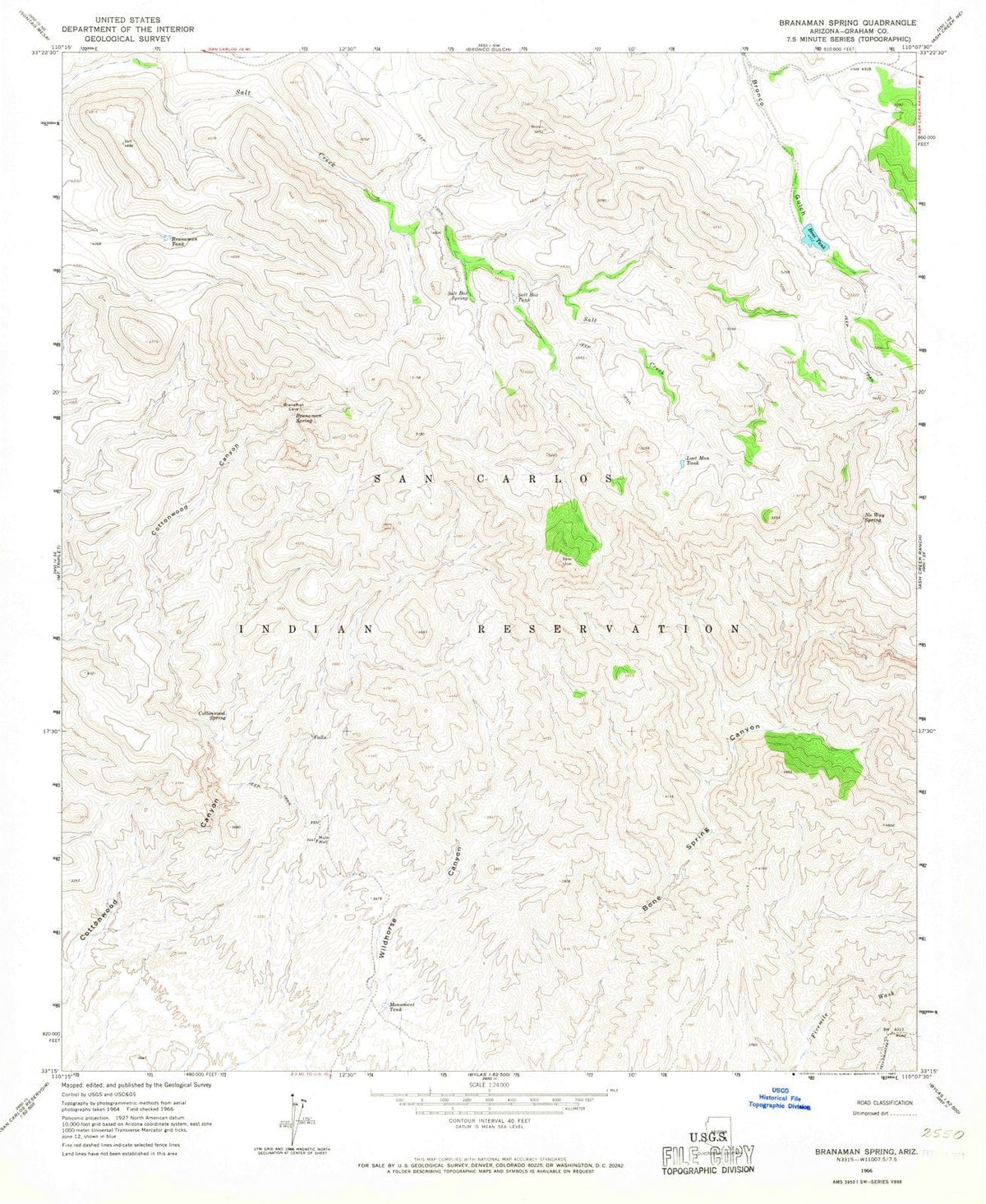 1966 Branaman Spring, AZ - Arizona - USGS Topographic Map
