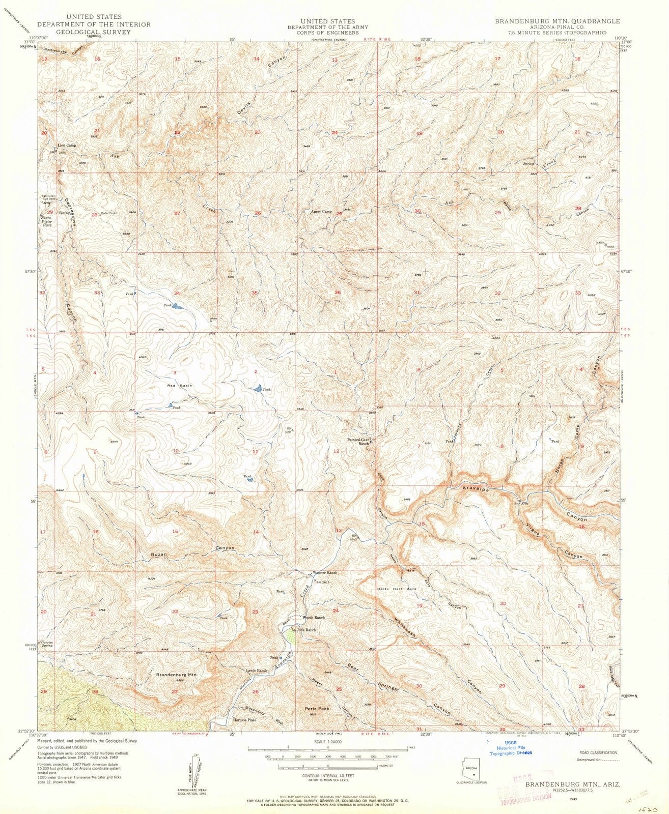 1949 Brandenburg MTN, AZ - Arizona - USGS Topographic Map