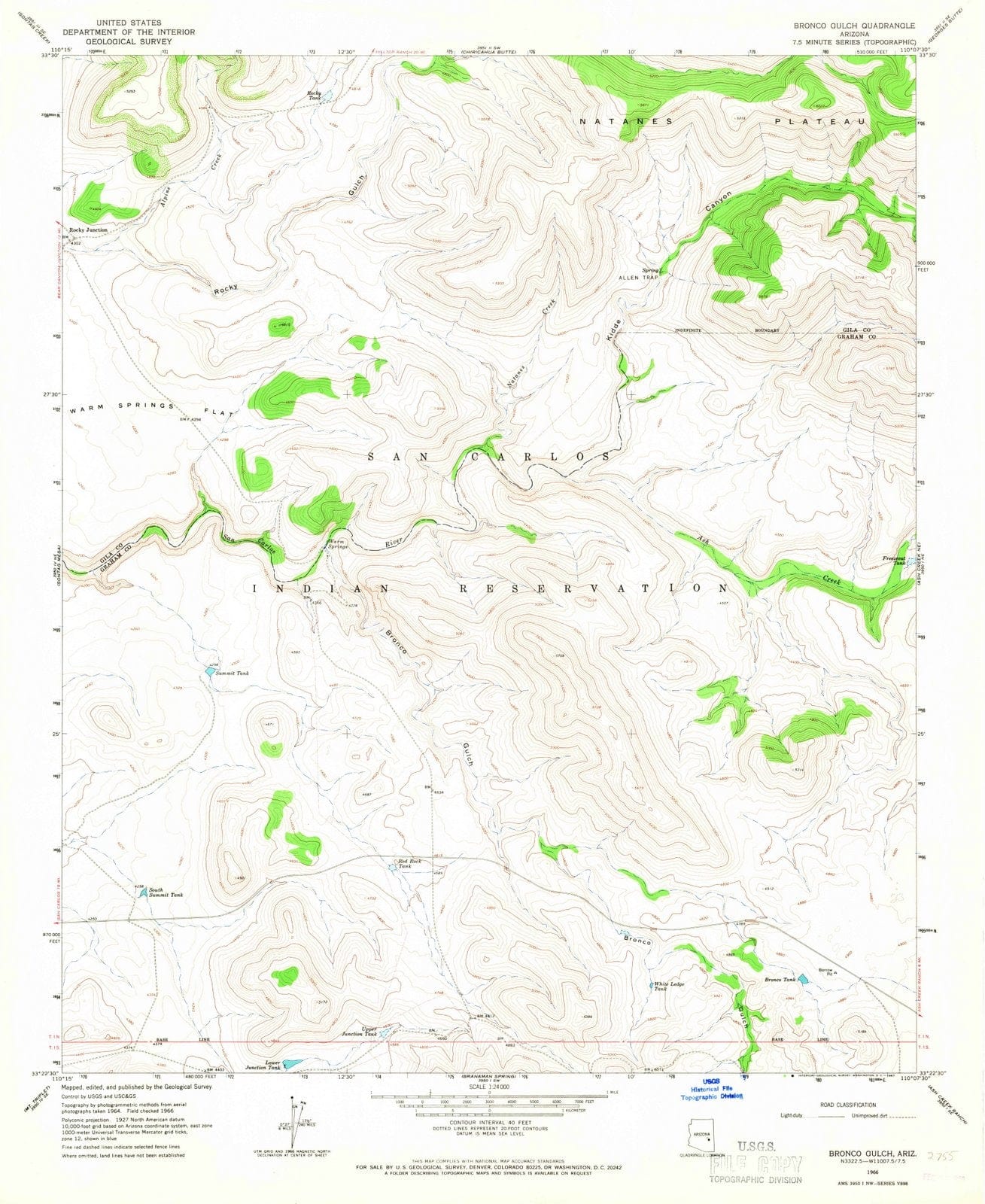 1966 Bronco Gulch, AZ - Arizona - USGS Topographic Map
