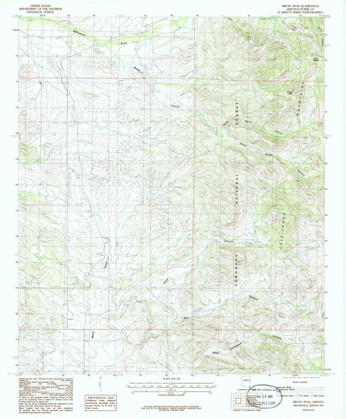1986 Bruno Peak, AZ - Arizona - USGS Topographic Map