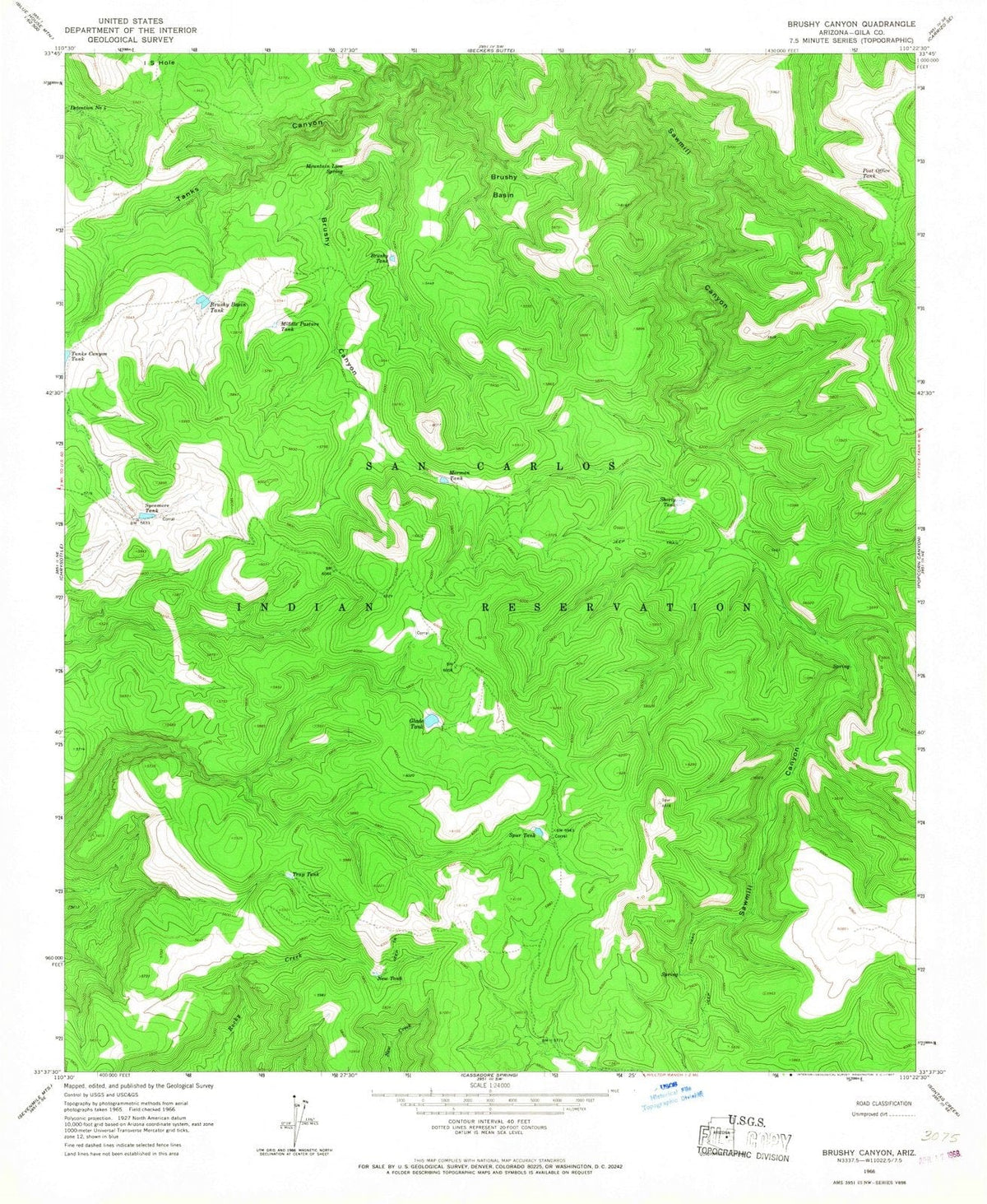 1966 Brushy Canyon, AZ - Arizona - USGS Topographic Map