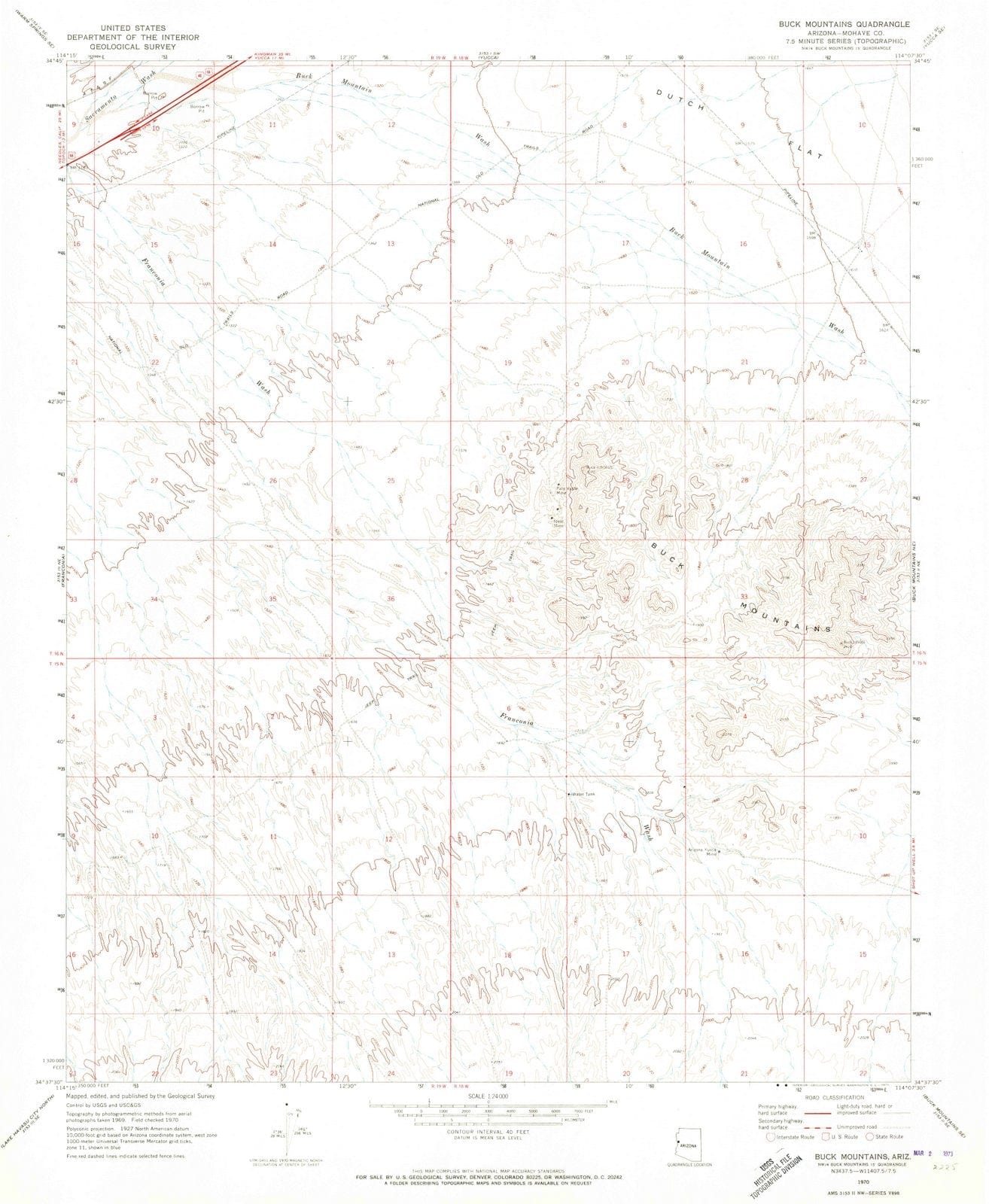 1970 Buck Mountains, AZ - Arizona - USGS Topographic Map v3