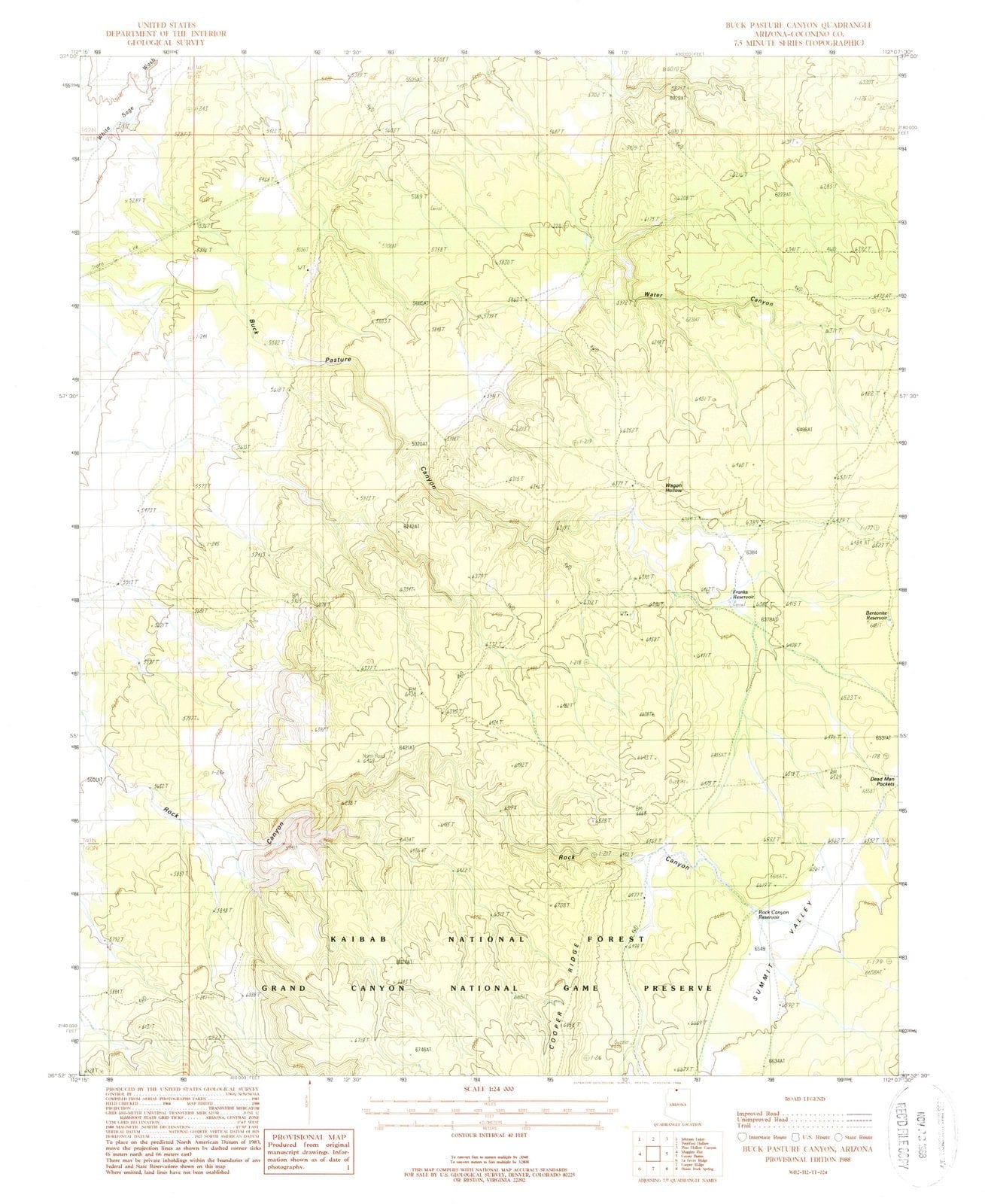 1988 Buck Pasture Canyon, AZ - Arizona - USGS Topographic Map