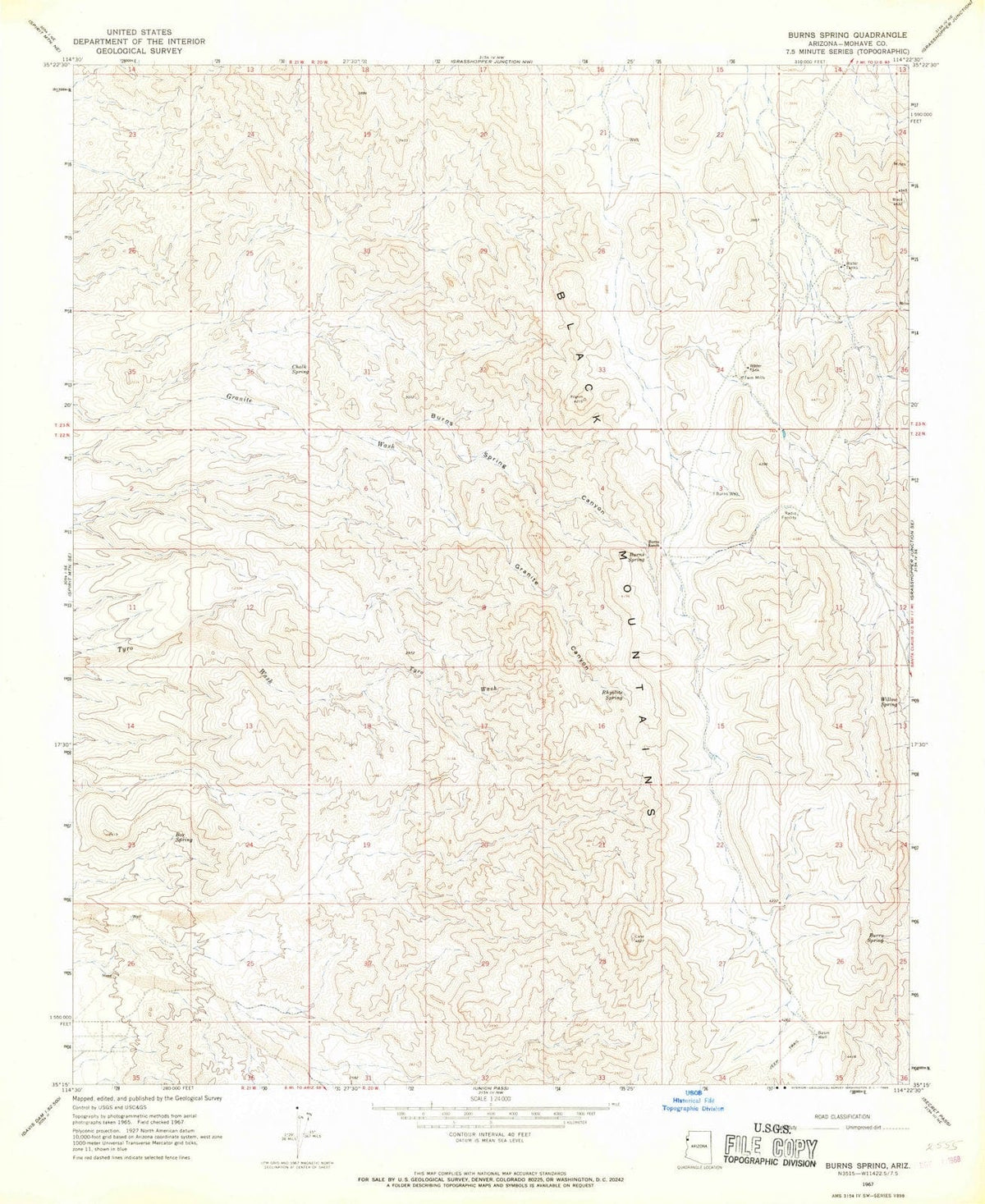 1967 Burns Spring, AZ - Arizona - USGS Topographic Map