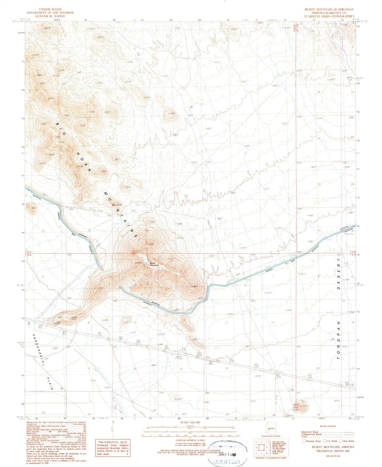 1990 Burnt Mountain, AZ - Arizona - USGS Topographic Map
