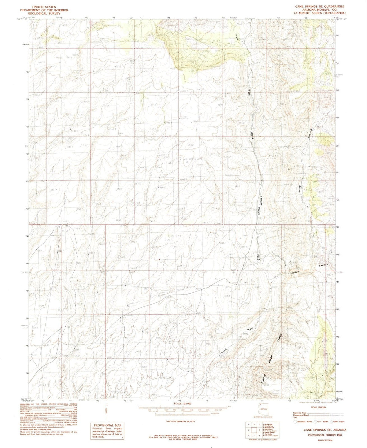 1985 Cane Springs, AZ - Arizona - USGS Topographic Map