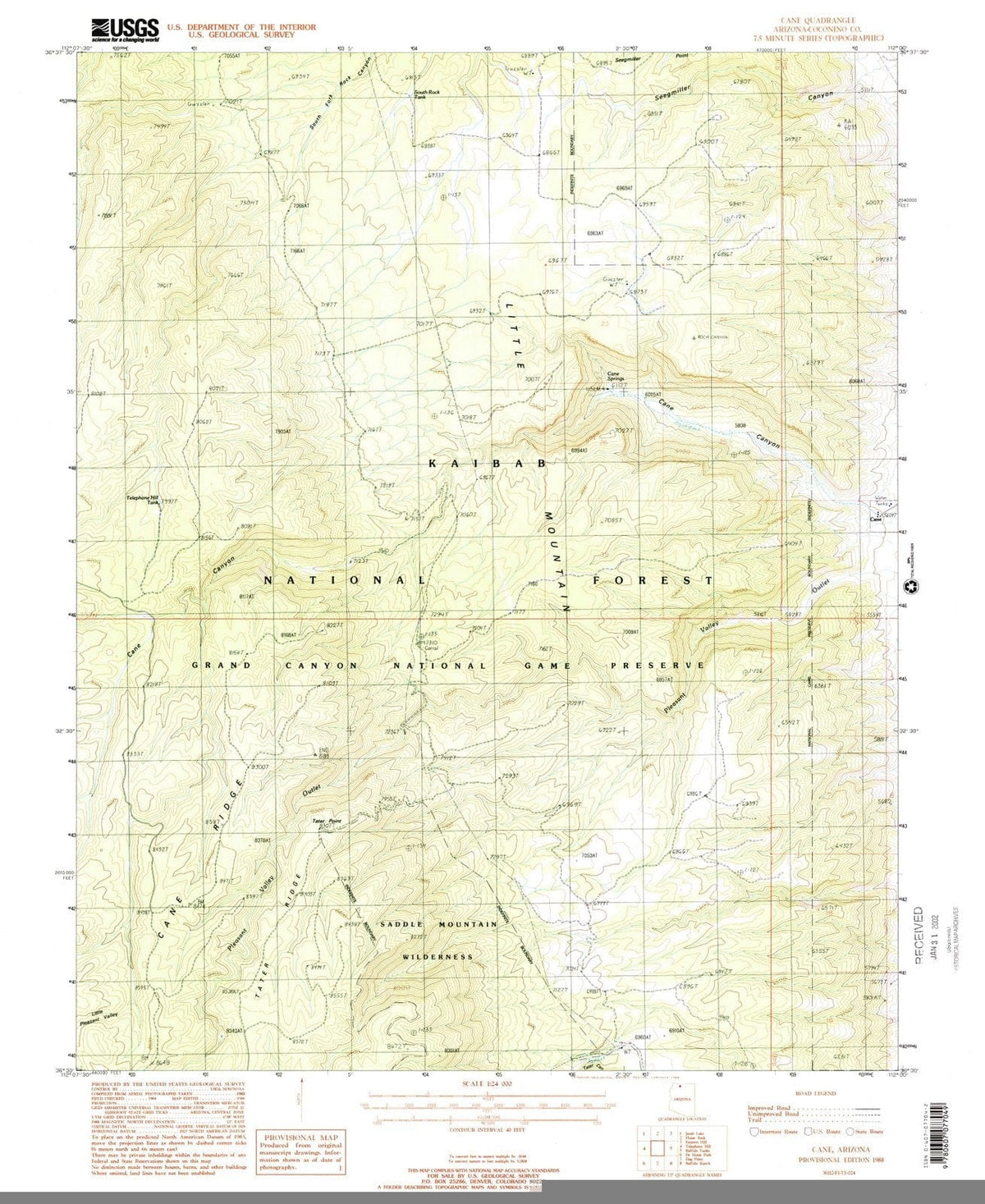 1988 Cane, AZ - Arizona - USGS Topographic Map