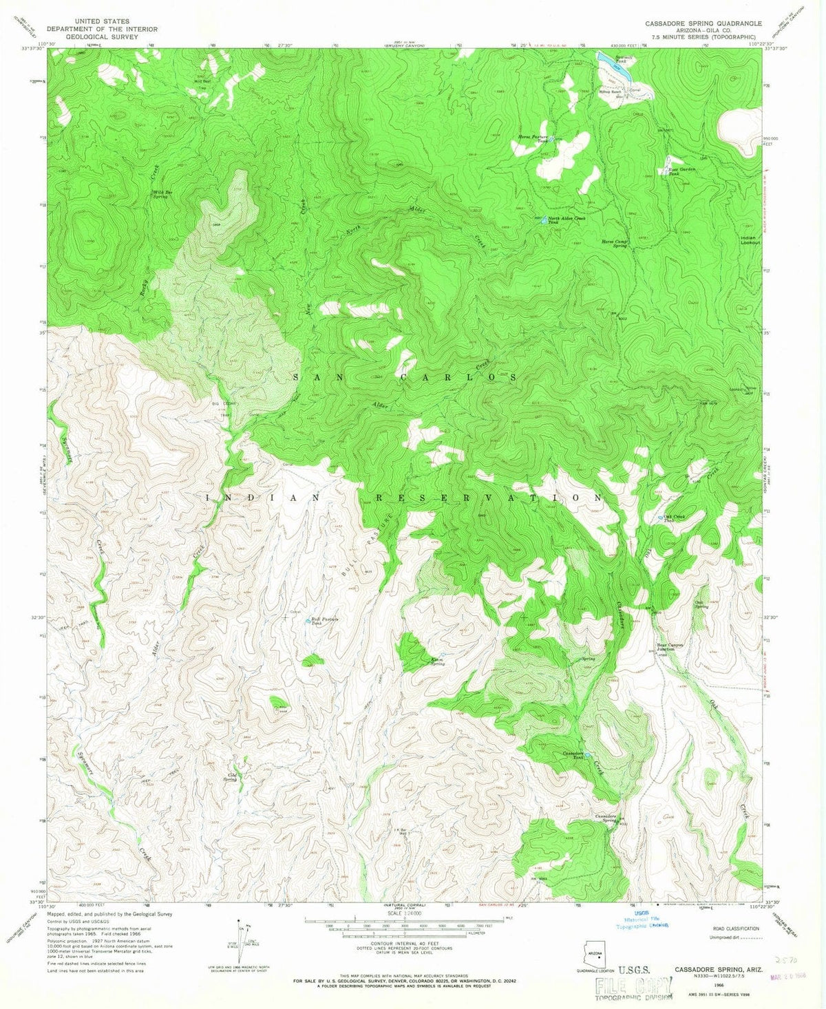 1966 Cassadore Spring, AZ - Arizona - USGS Topographic Map