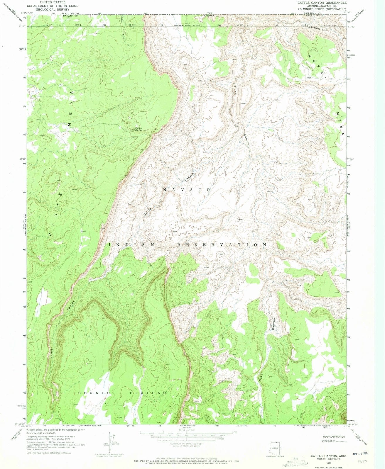 1970 Cattle Canyon, AZ - Arizona - USGS Topographic Map