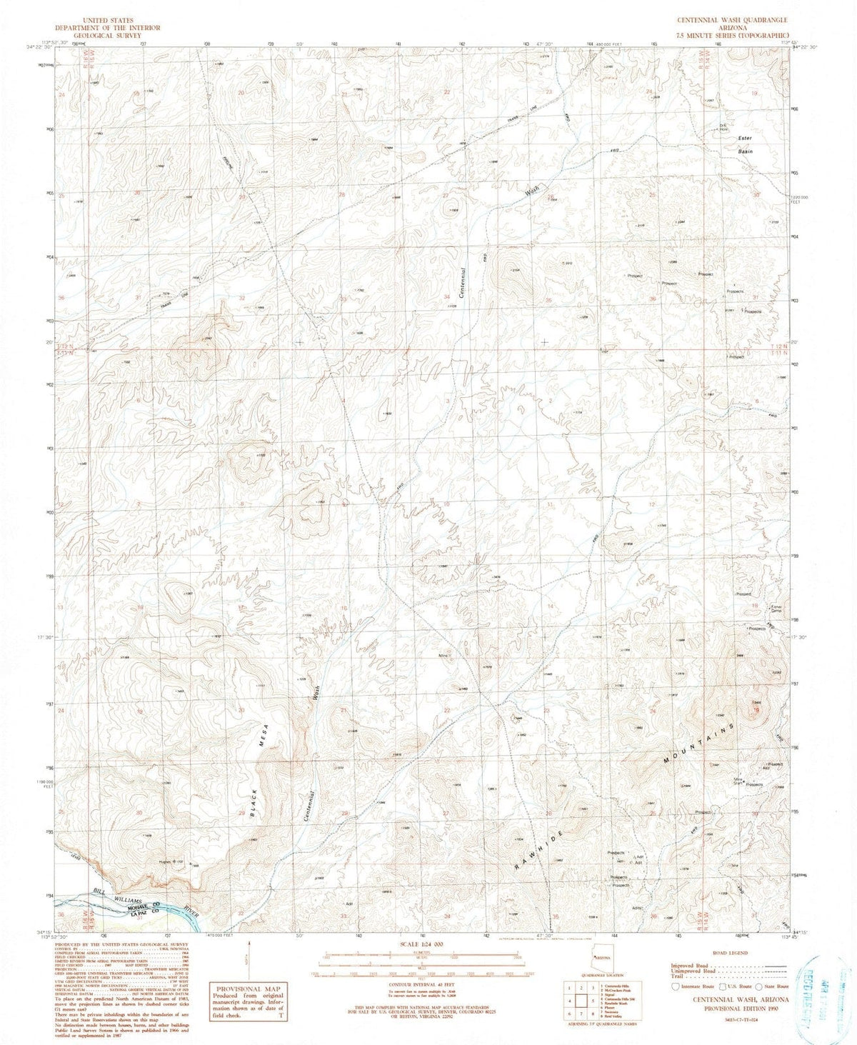 1990 Centennial Wash, AZ - Arizona - USGS Topographic Map