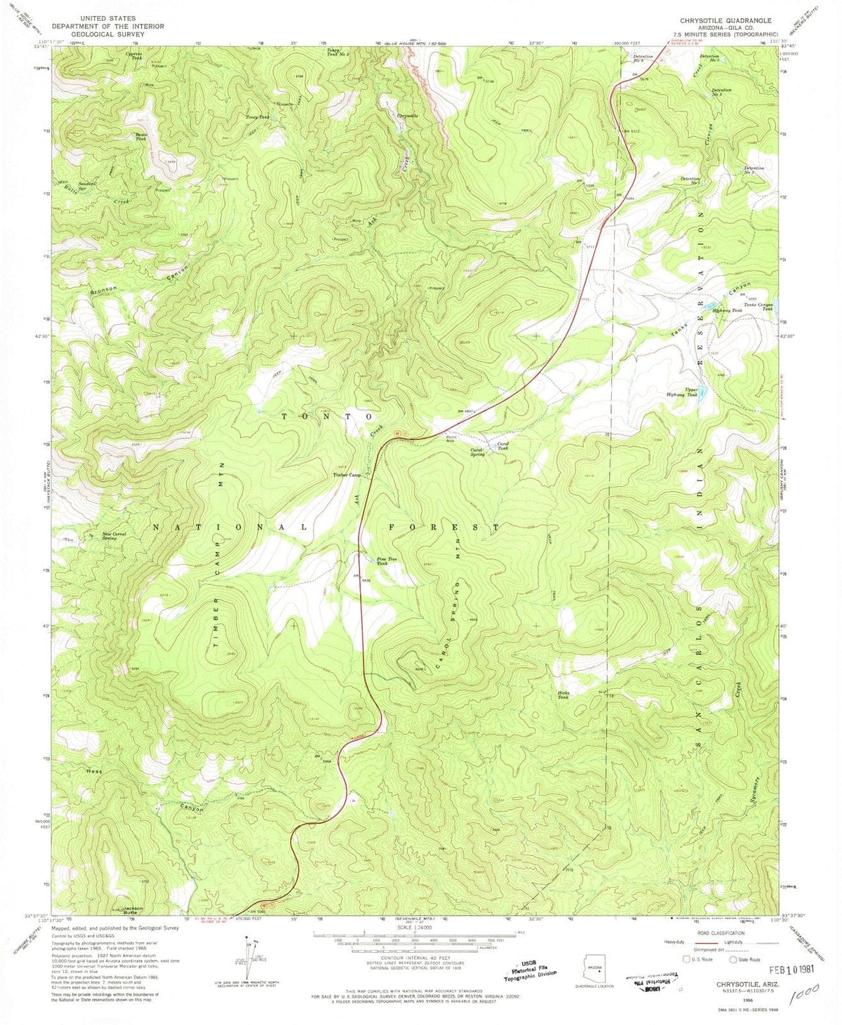 1966 Chrysotile, AZ - Arizona - USGS Topographic Map