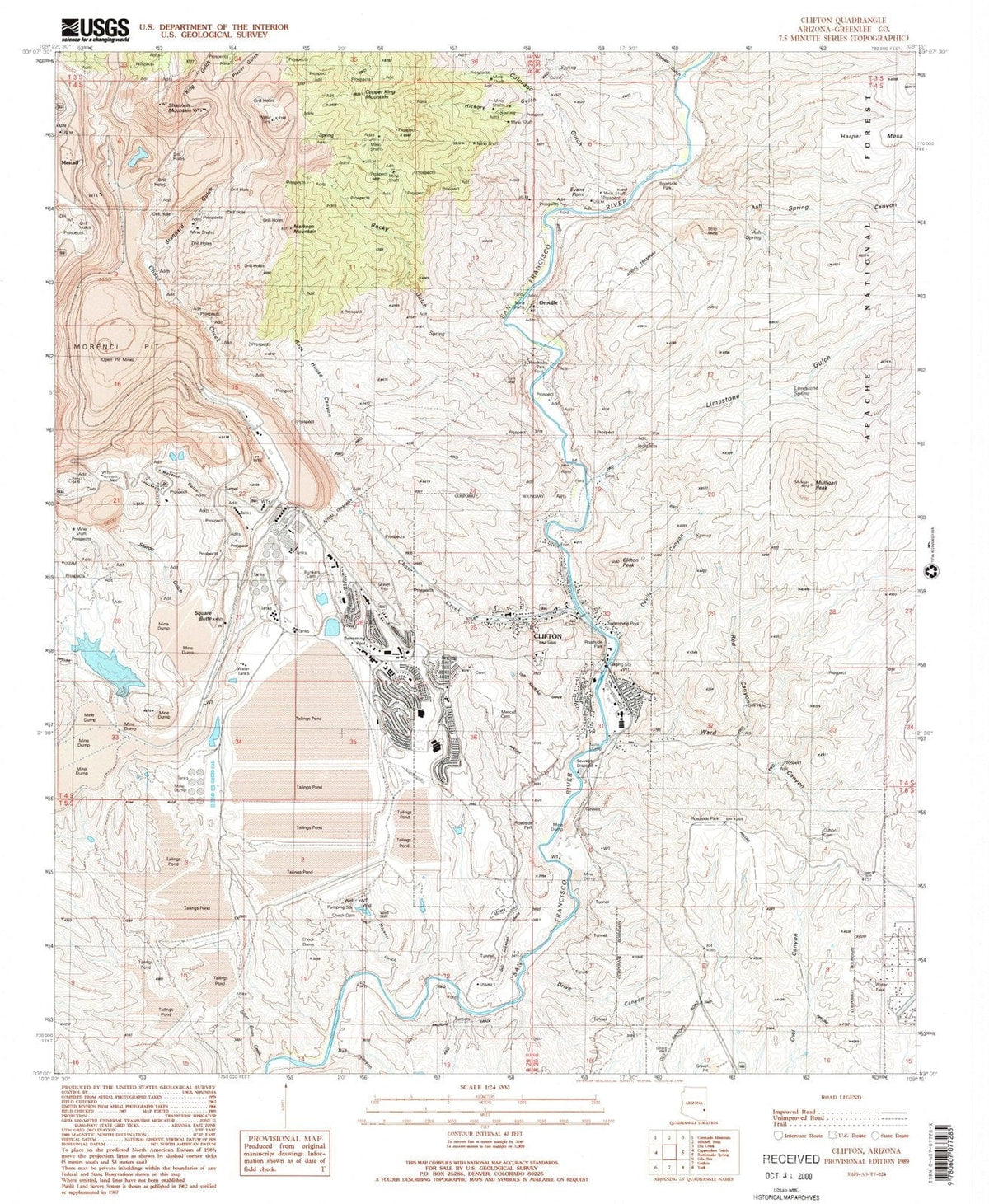 1989 Clifton, AZ - Arizona - USGS Topographic Map