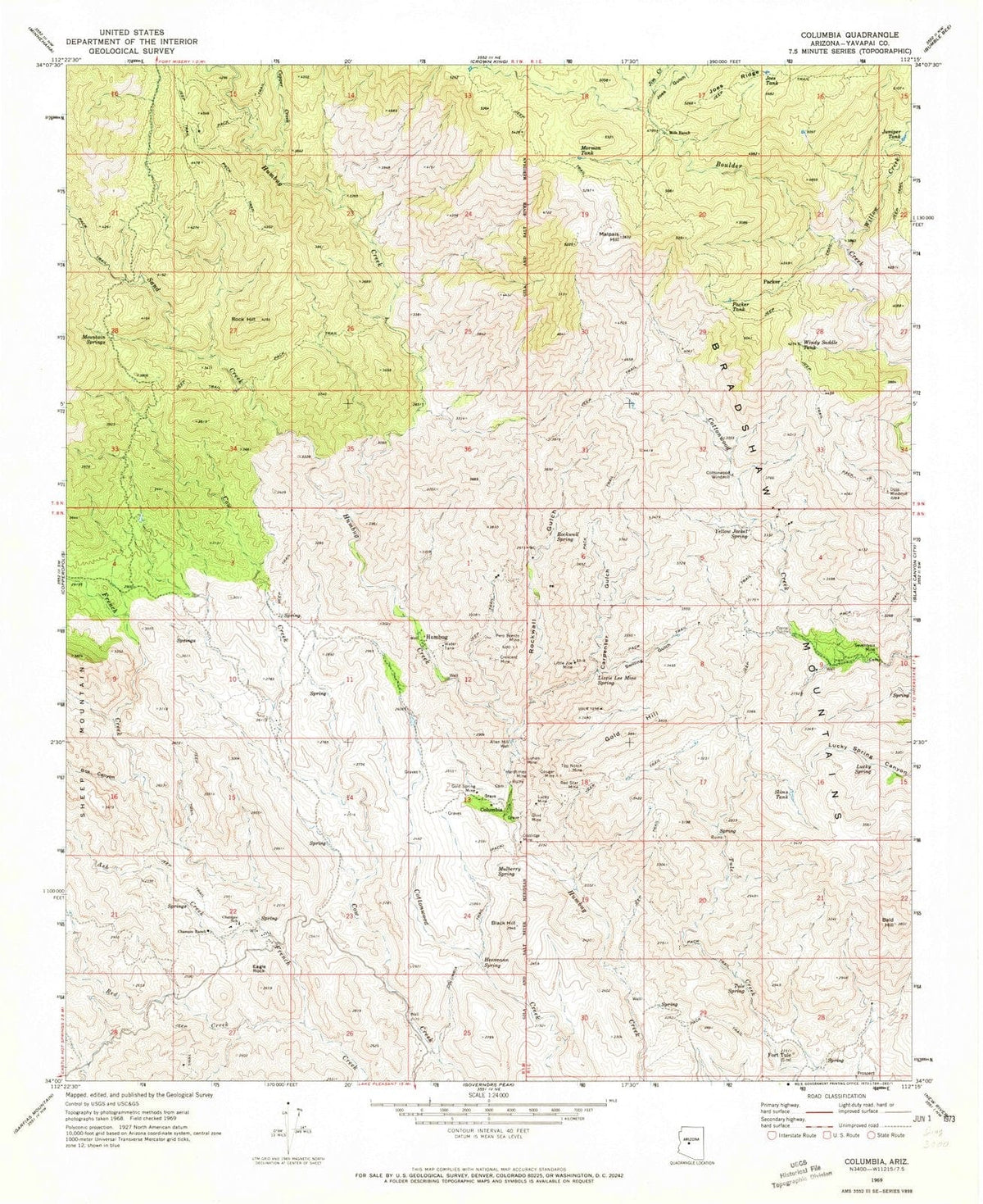 1969 Columbia, AZ - Arizona - USGS Topographic Map
