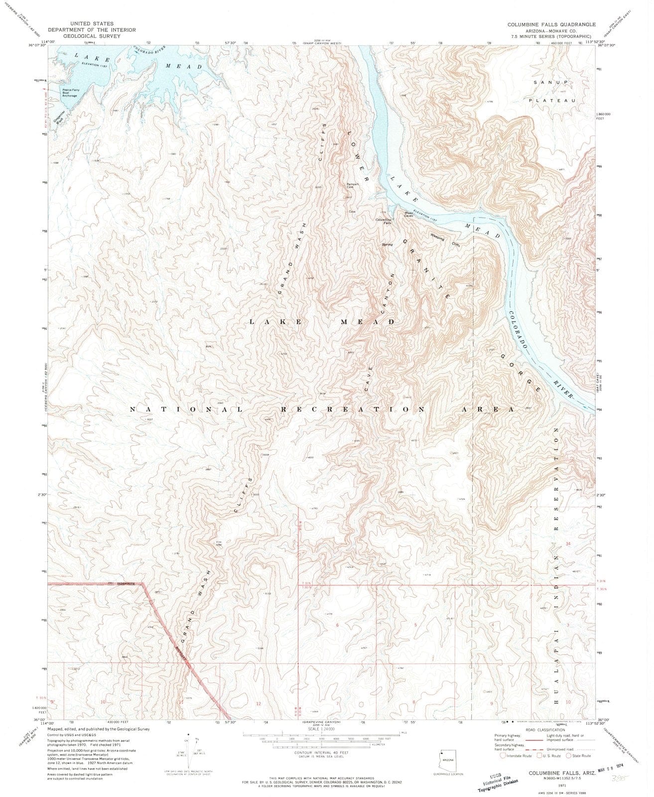 1971 Columbine Falls, AZ - Arizona - USGS Topographic Map