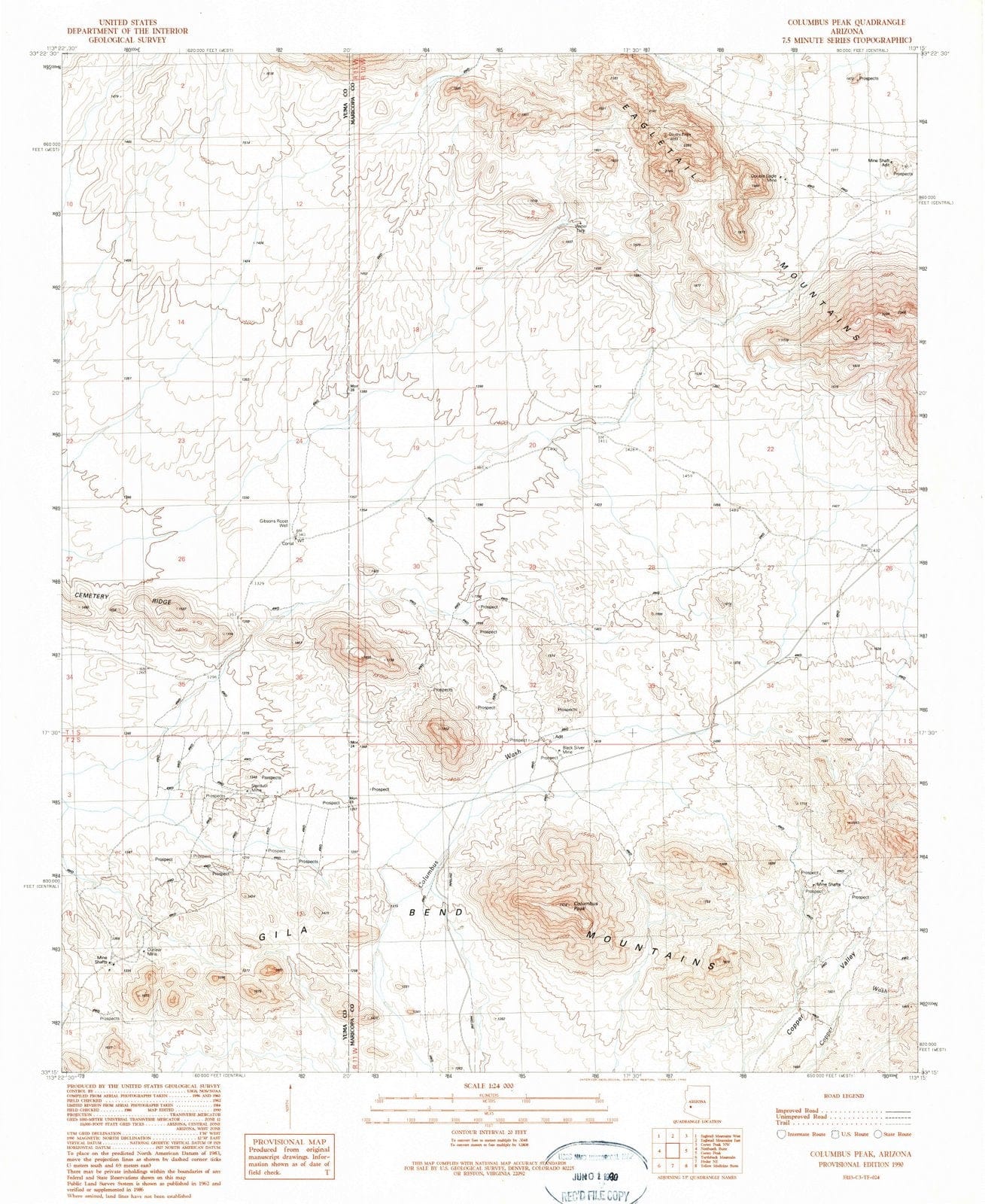 1990 Columbus Peak, AZ - Arizona - USGS Topographic Map