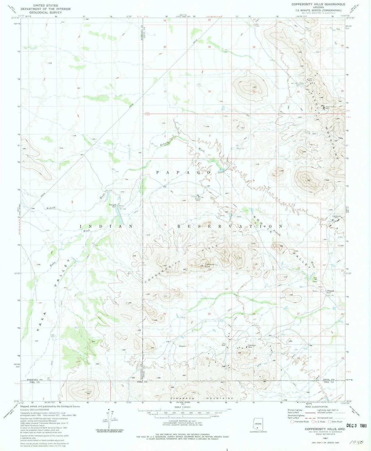 1981 Copperosity Hills, AZ - Arizona - USGS Topographic Map