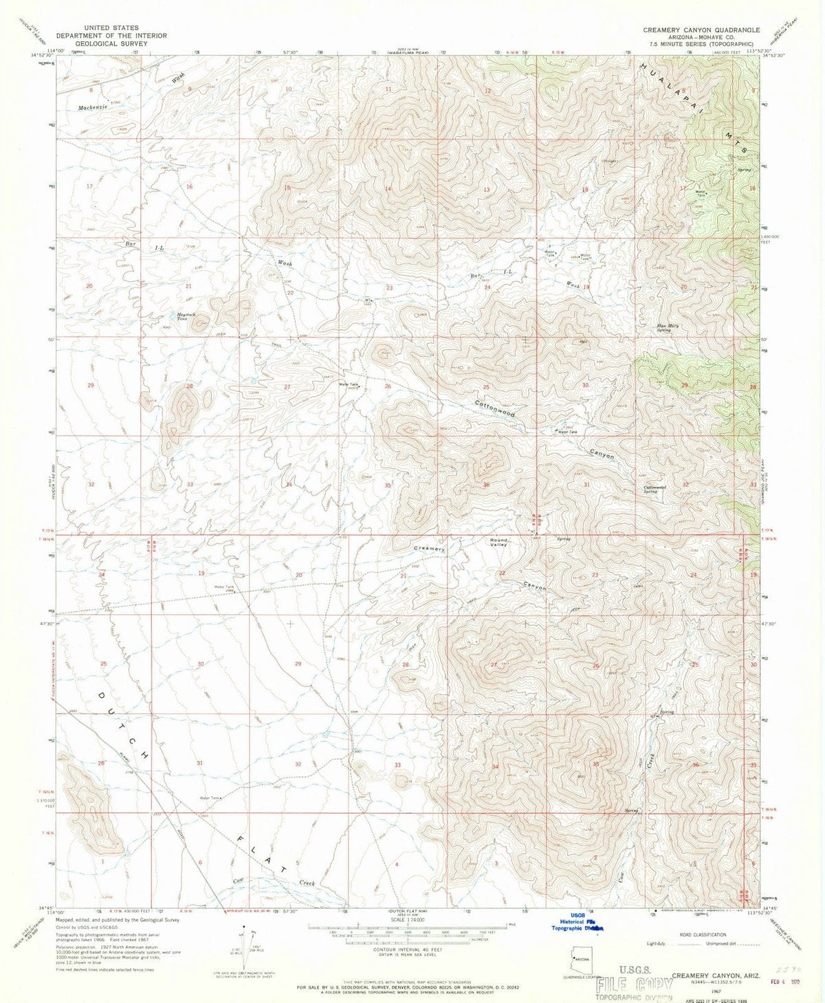 1967 Creamery Canyon, AZ - Arizona - USGS Topographic Map