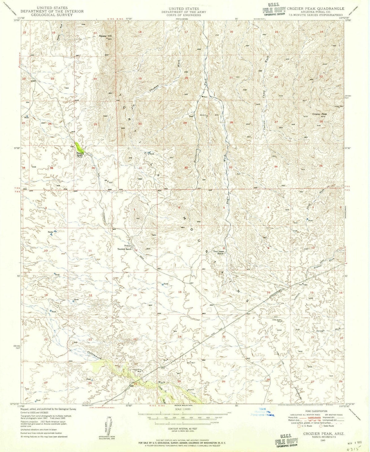 1949 Crozier Peak, AZ - Arizona - USGS Topographic Map
