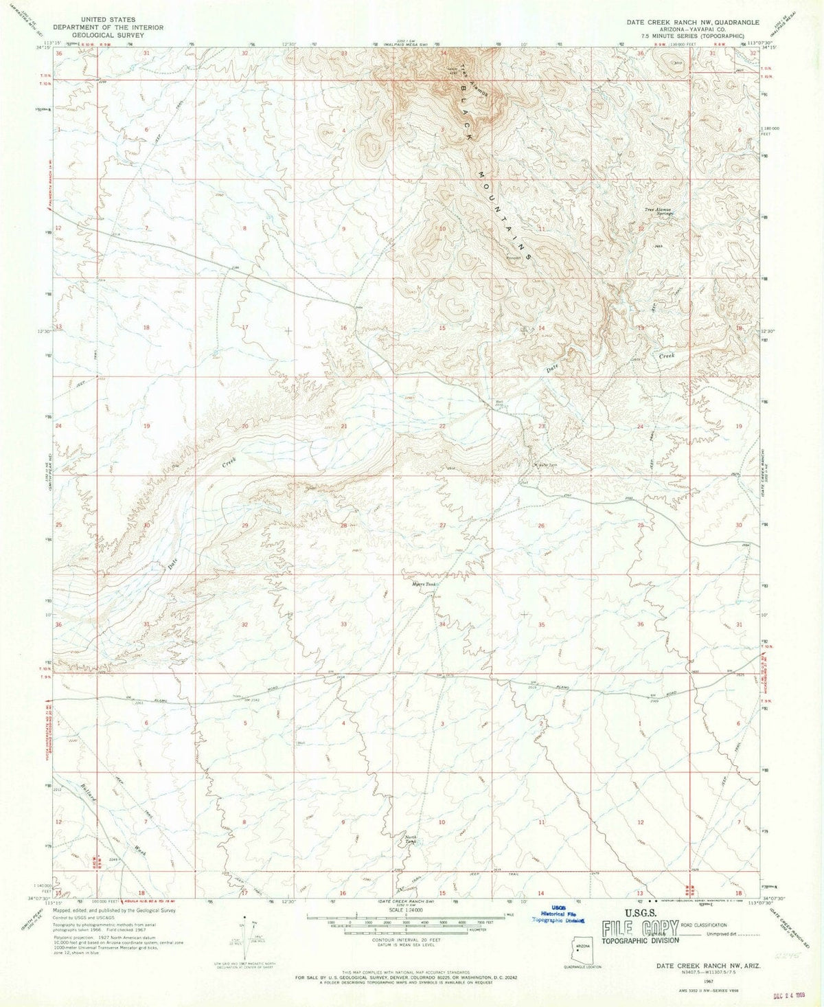 1967 Date Creek Ranch, AZ - Arizona - USGS Topographic Map