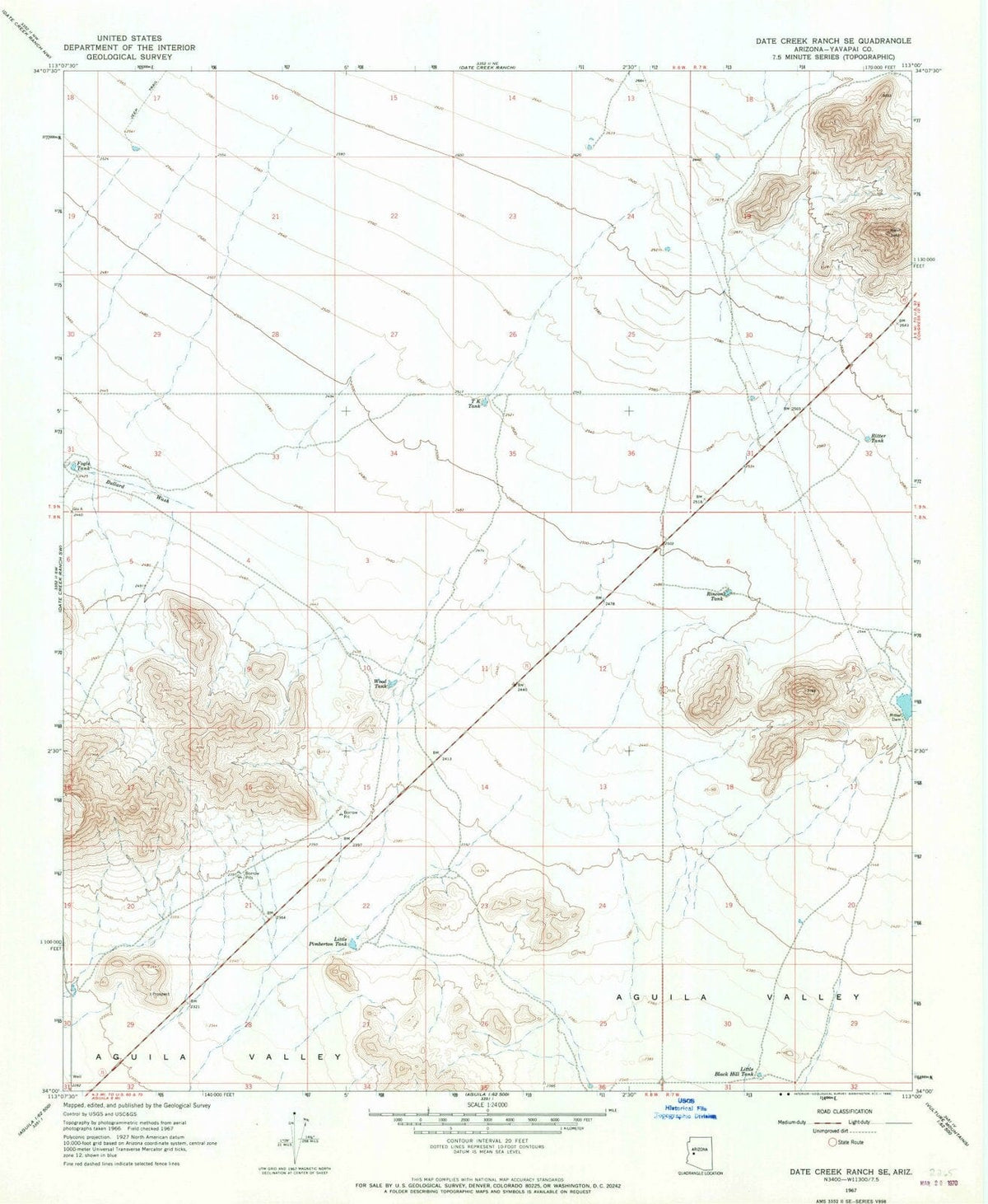 1967 Date Creek Ranch, AZ - Arizona - USGS Topographic Map v2