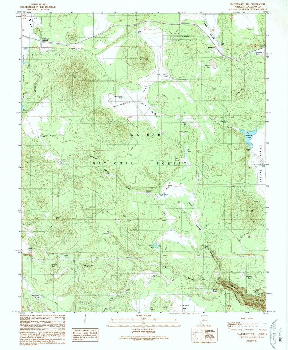 1989 Davenport Hill, AZ - Arizona - USGS Topographic Map