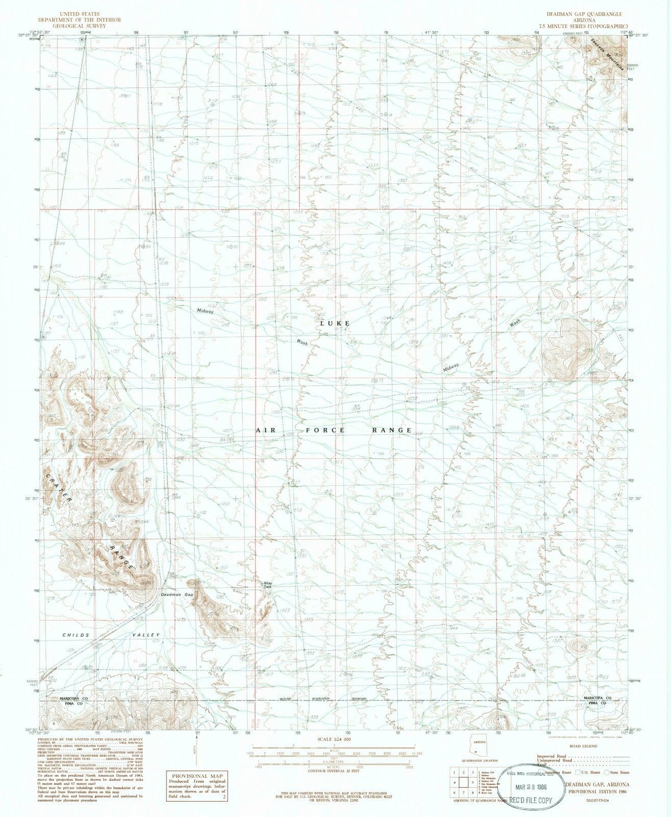 1986 Deadman Gap, AZ - Arizona - USGS Topographic Map