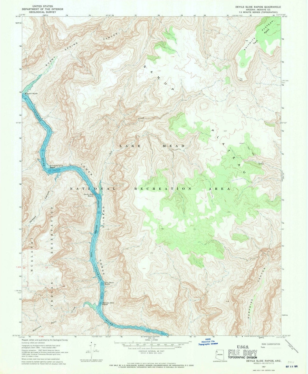 1967 Devils Slide Rapids, AZ - Arizona - USGS Topographic Map