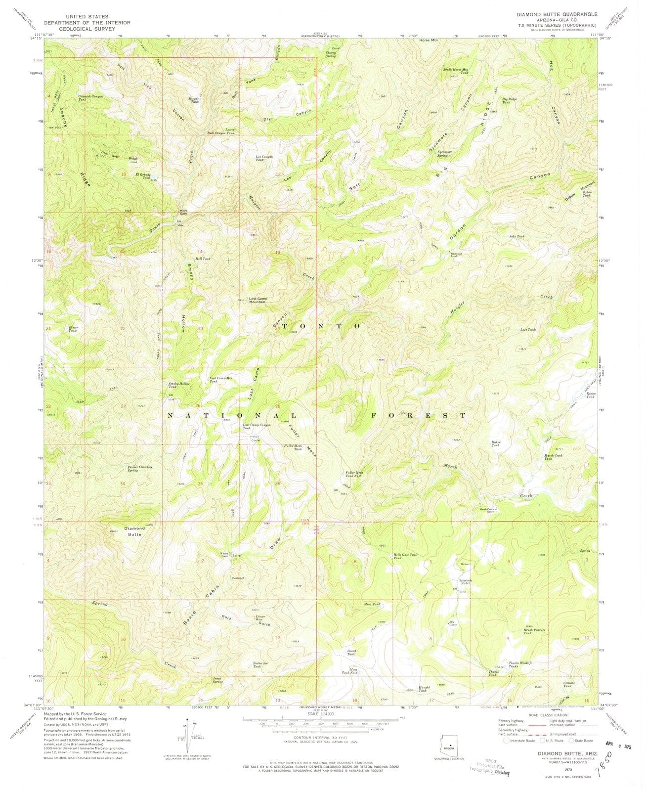 1973 Diamond Butte, AZ - Arizona - USGS Topographic Map