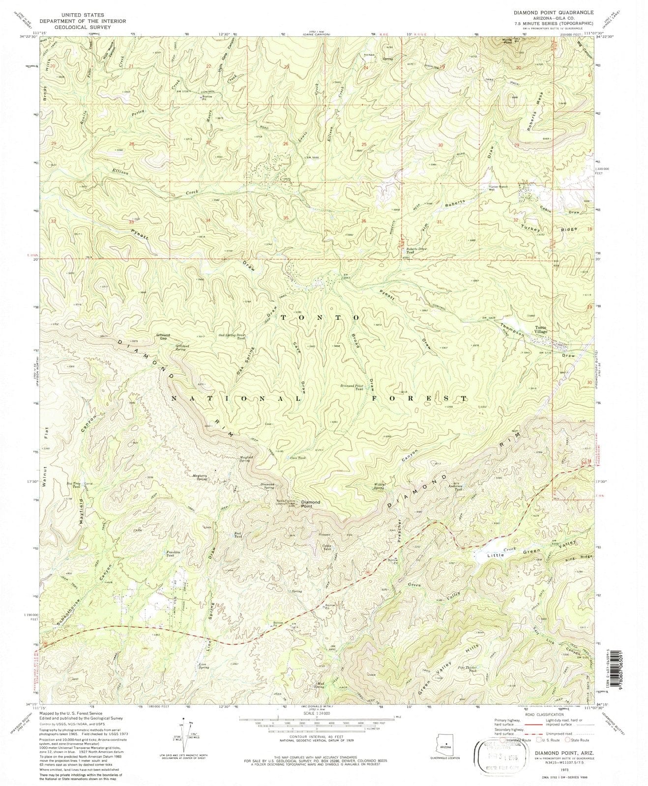 1973 Diamond Point, AZ - Arizona - USGS Topographic Map
