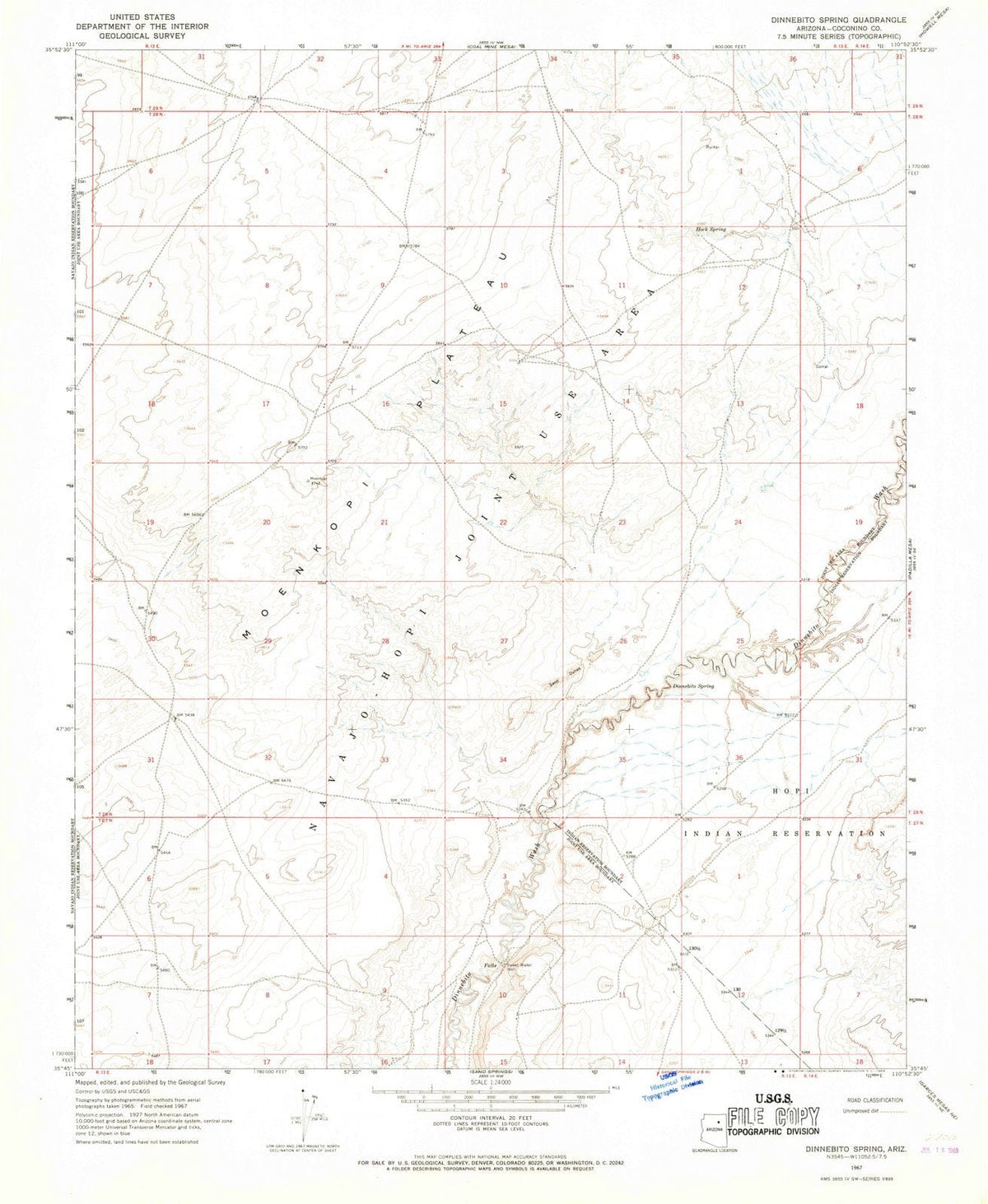 1967 Dinnebito Spring, AZ - Arizona - USGS Topographic Map