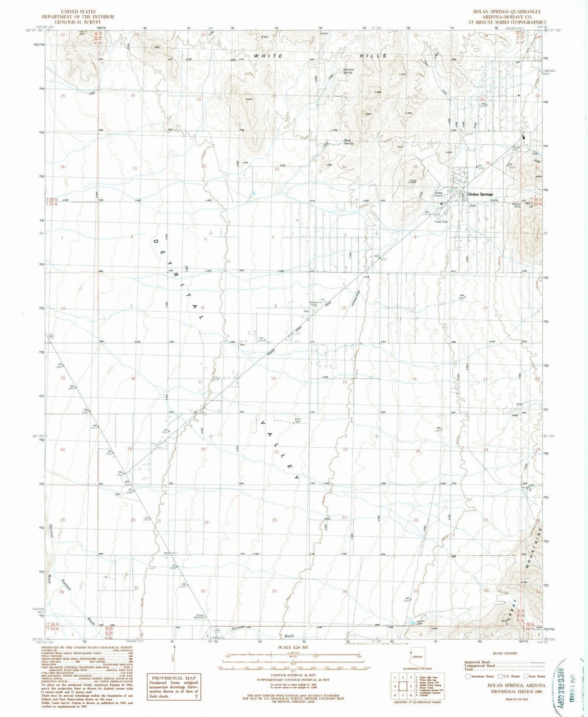 1989 Dolan Springs, AZ - Arizona - USGS Topographic Map