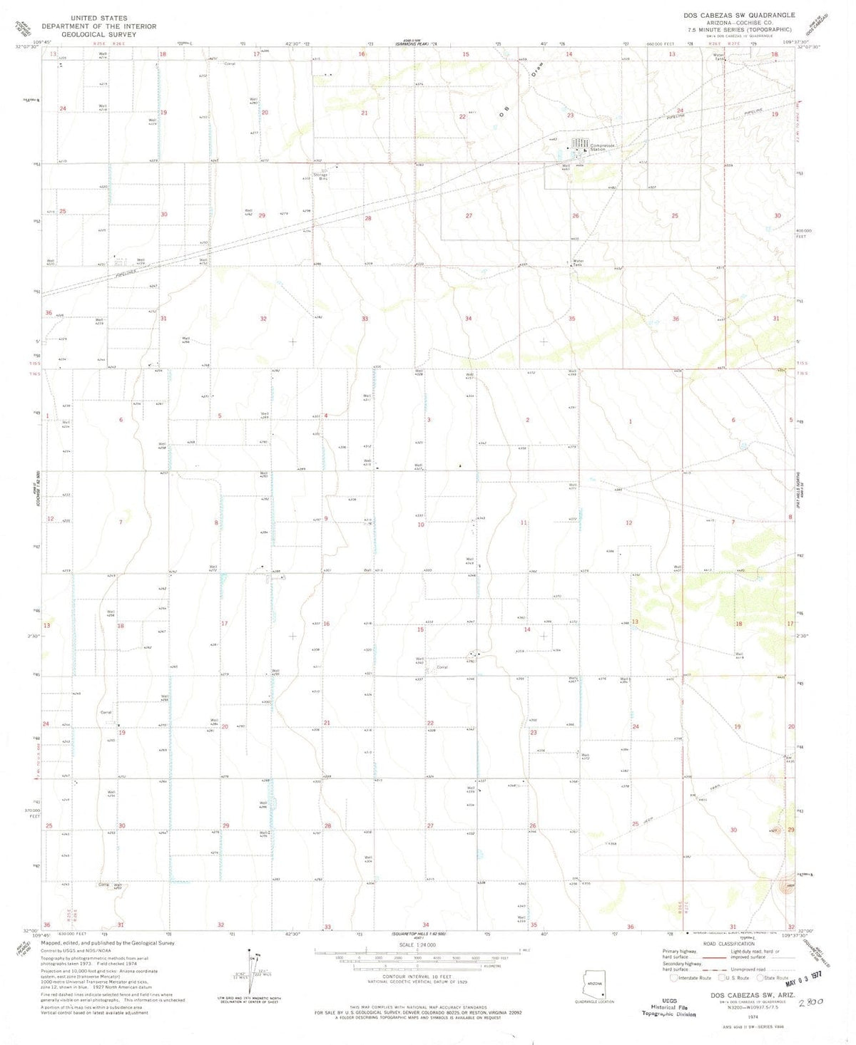 1974 Dos Cabezas, AZ - Arizona - USGS Topographic Map