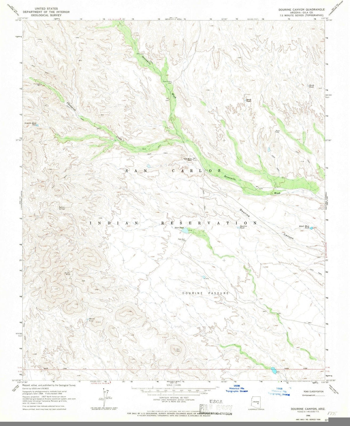 1966 Dourine Canyon, AZ - Arizona - USGS Topographic Map