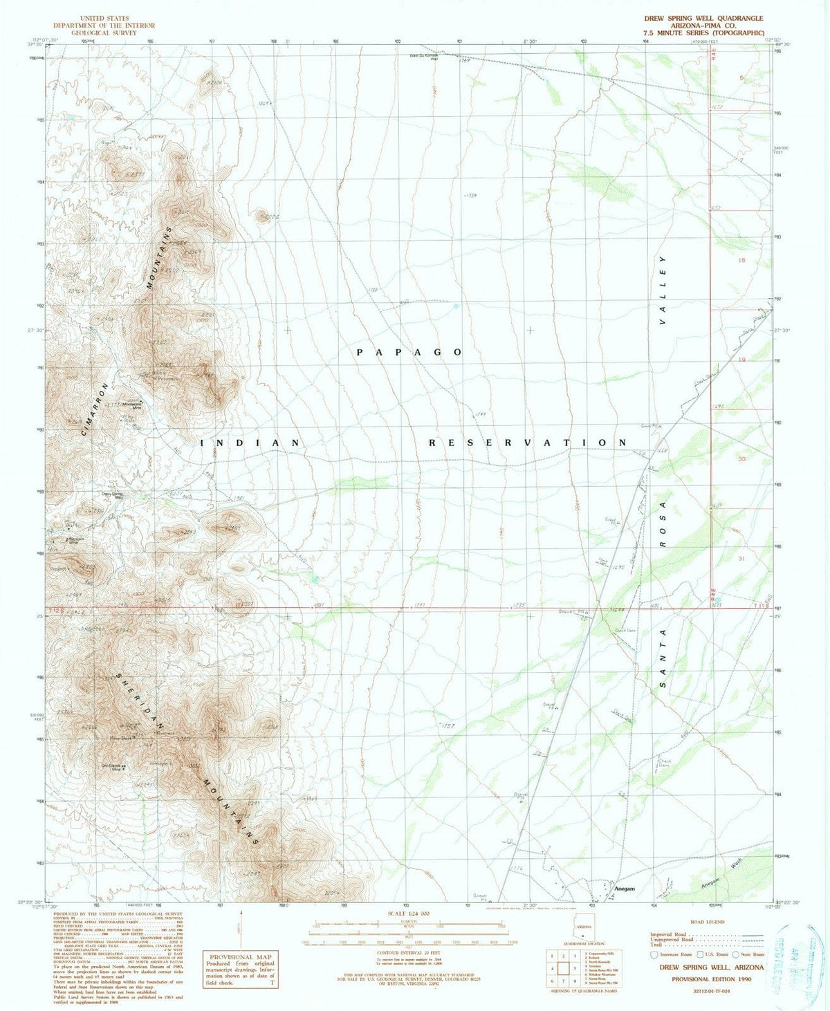 1990 Drew Spring Well, AZ - Arizona - USGS Topographic Map