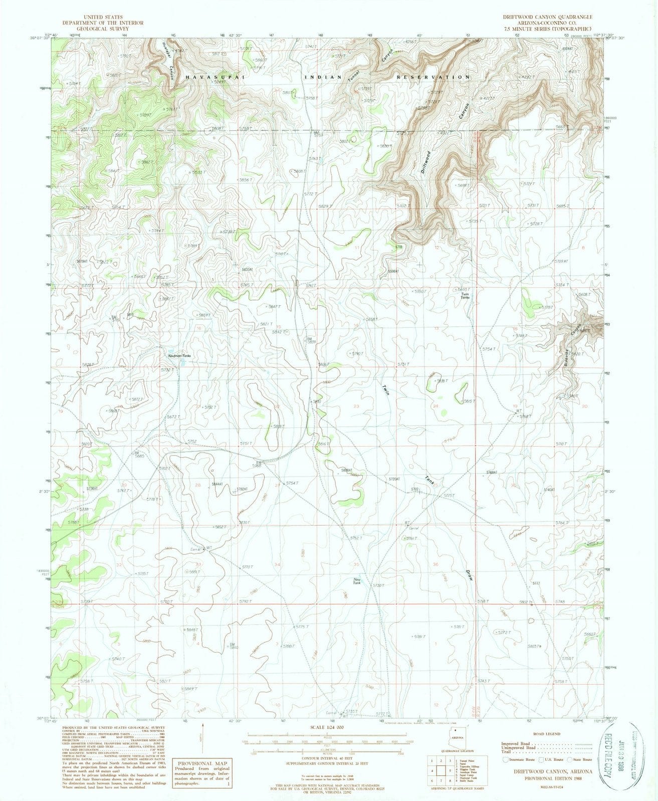 1988 Driftwood Canyon, AZ - Arizona - USGS Topographic Map