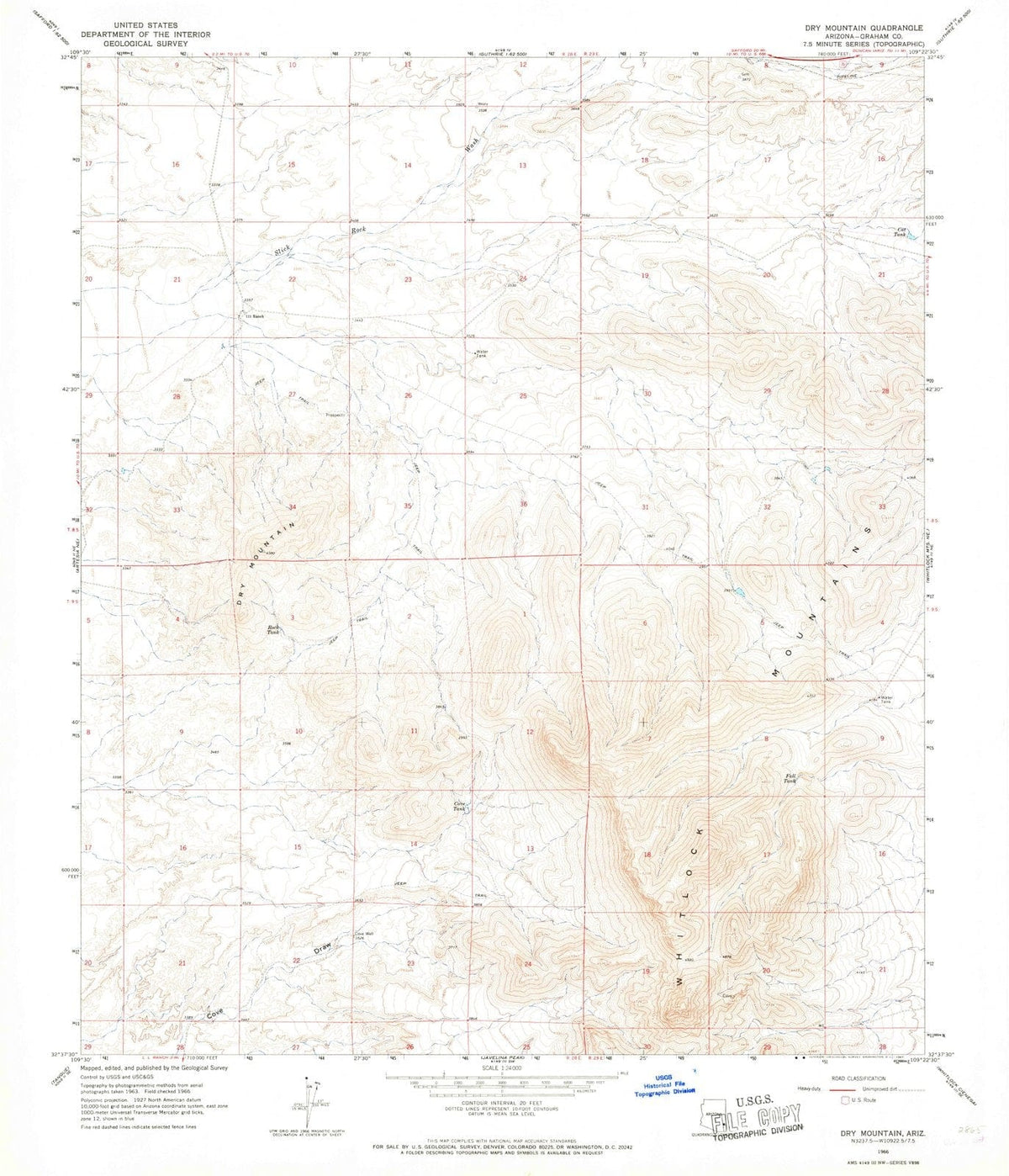 1966 Dry Mountain, AZ - Arizona - USGS Topographic Map