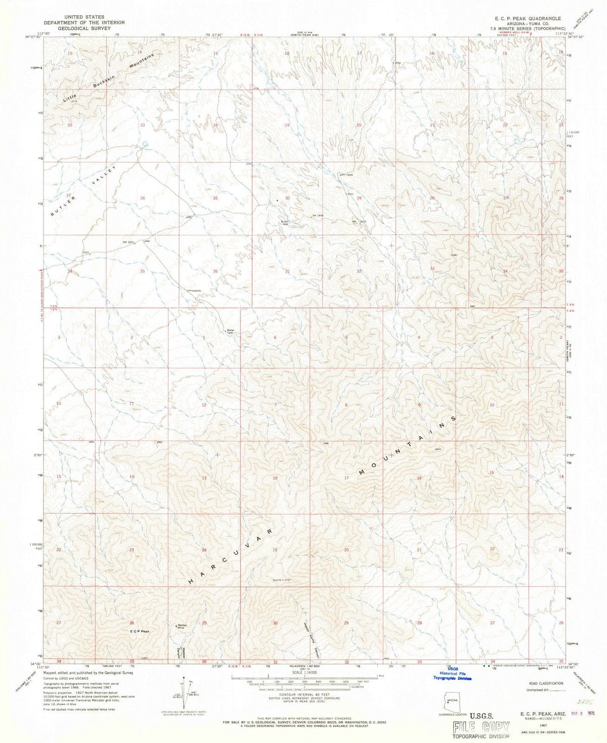1967 E.C.P. Peak, AZ - Arizona - USGS Topographic Map