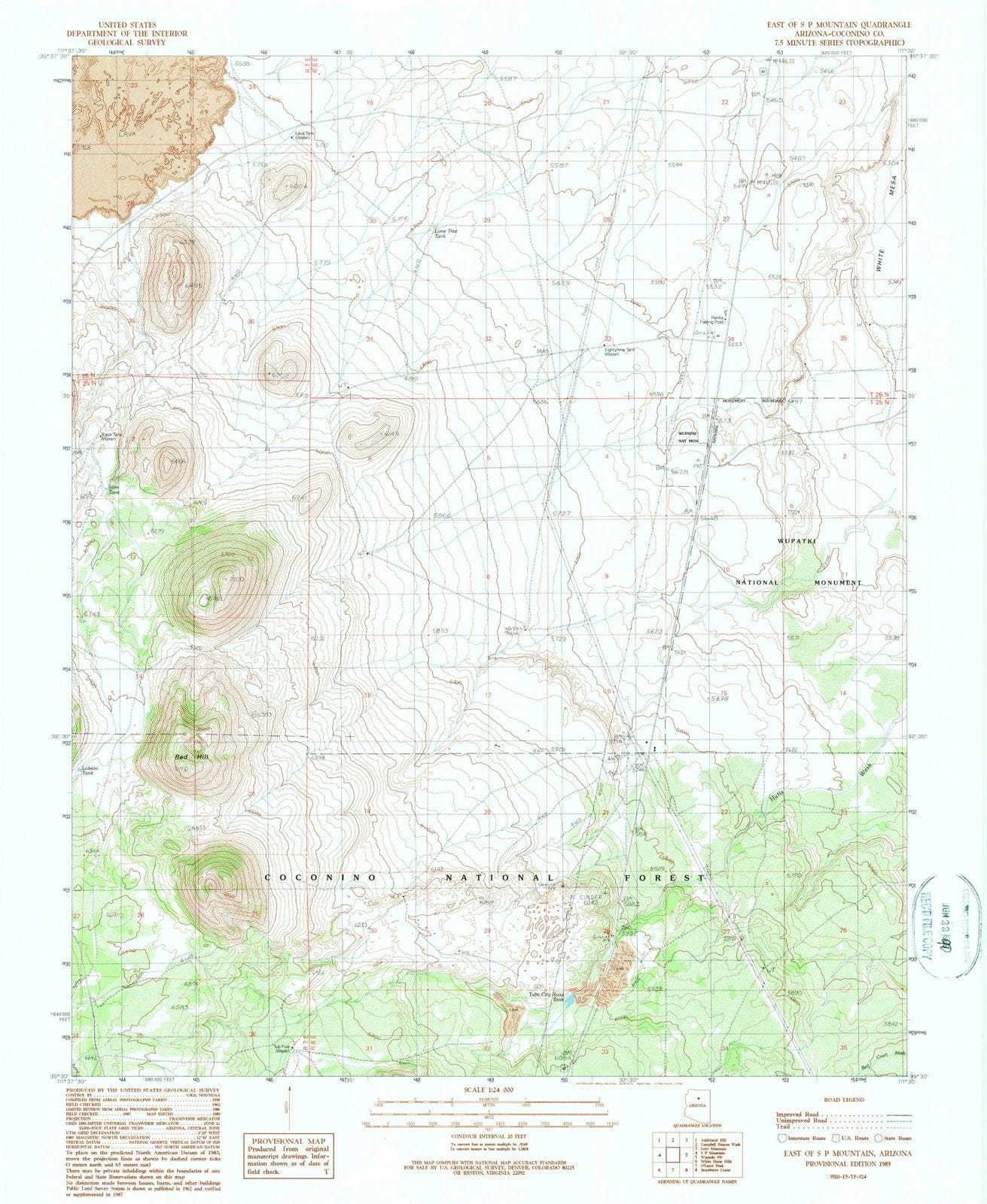 1989 East of S P Mountain, AZ - Arizona - USGS Topographic Map