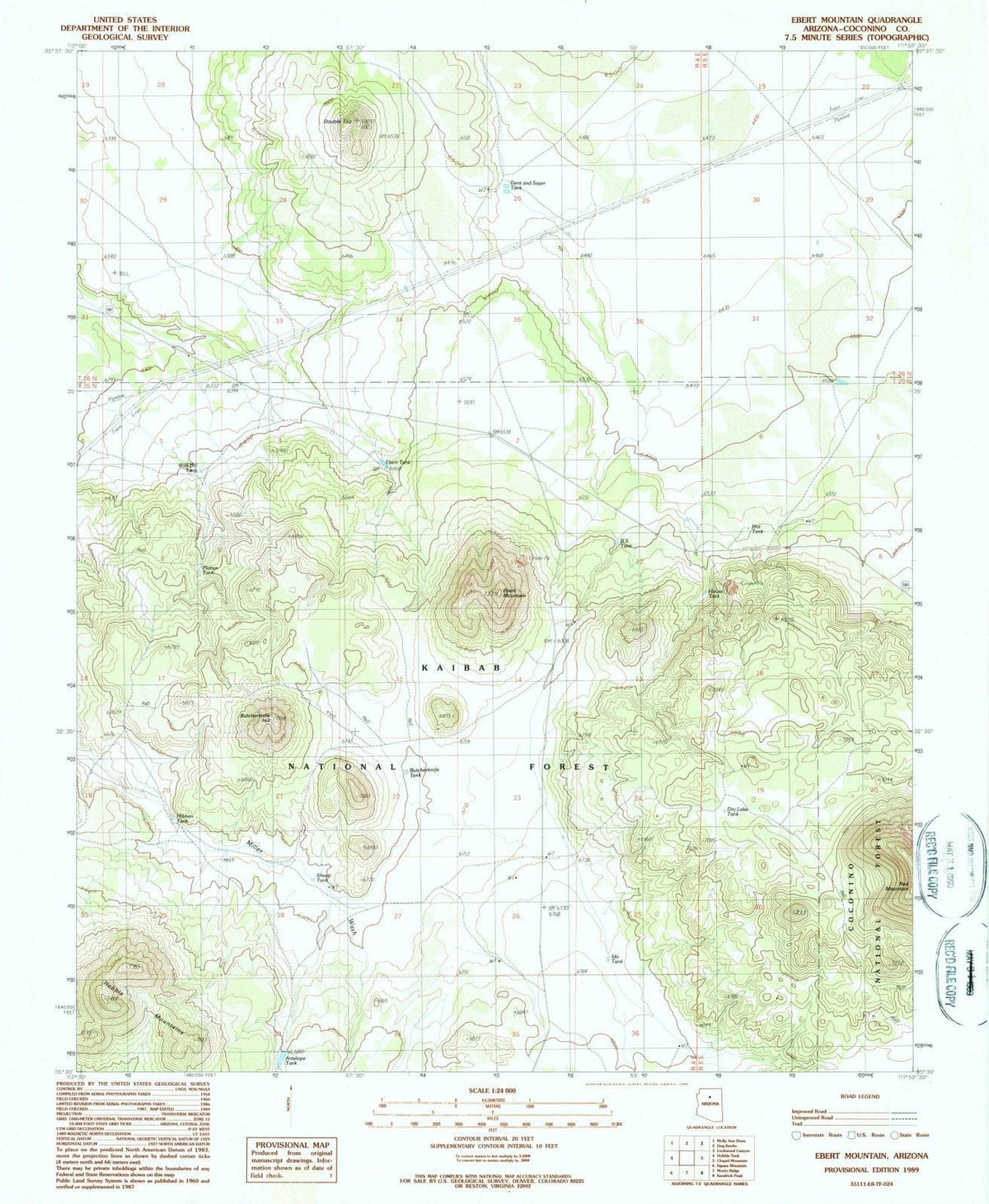 1989 Ebert Mountain, AZ - Arizona - USGS Topographic Map