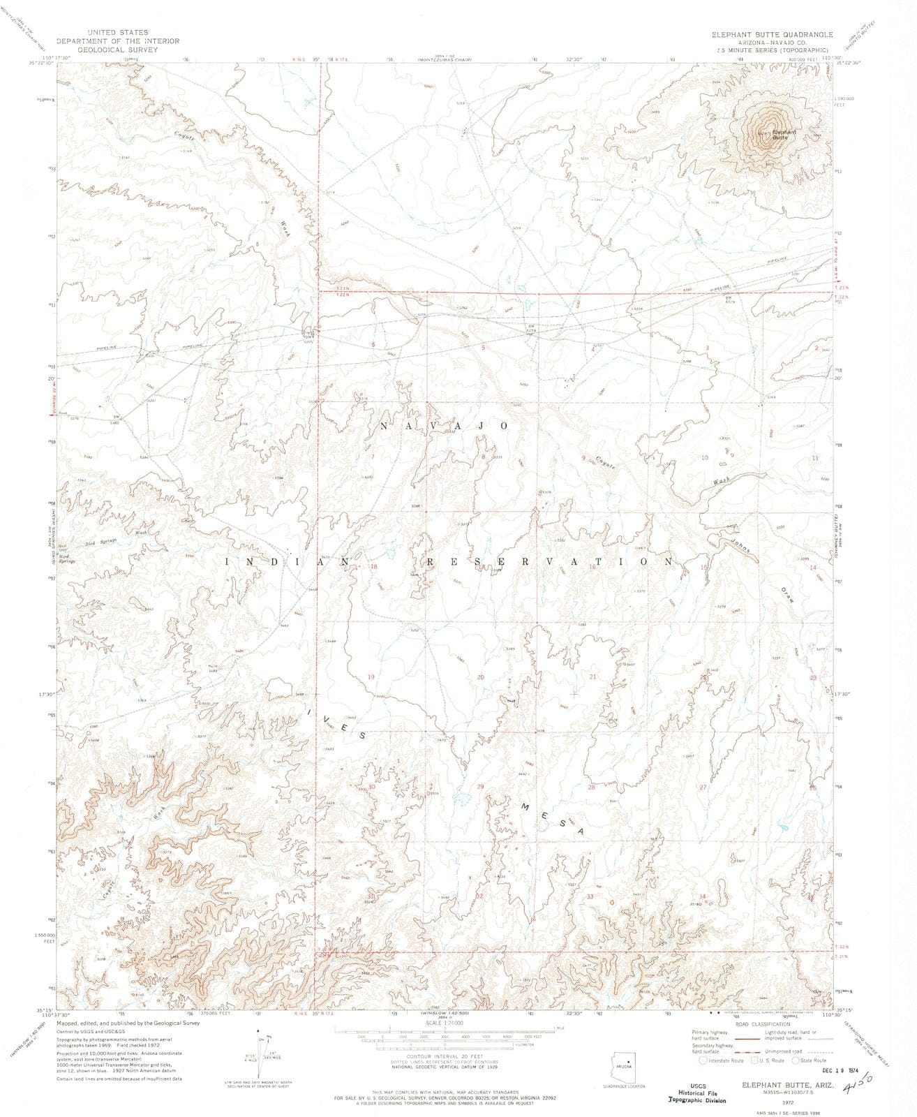 1972 Elephant Butte, AZ - Arizona - USGS Topographic Map