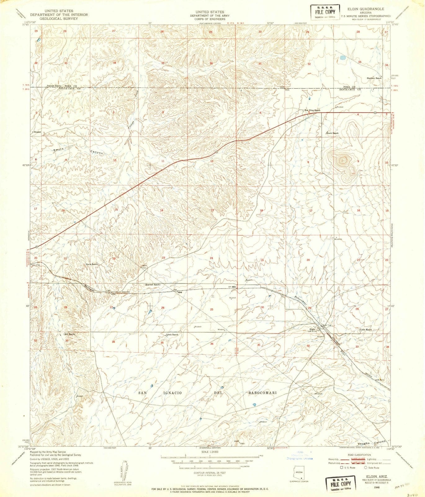 1948 Elgin, AZ - Arizona - USGS Topographic Map