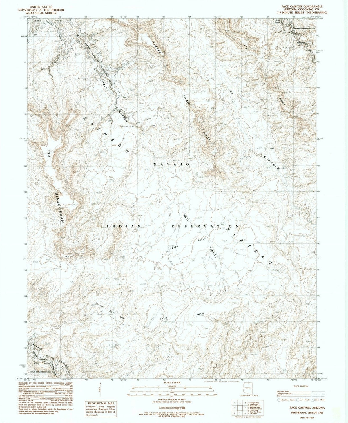 1985 Face Canyon, AZ - Arizona - USGS Topographic Map