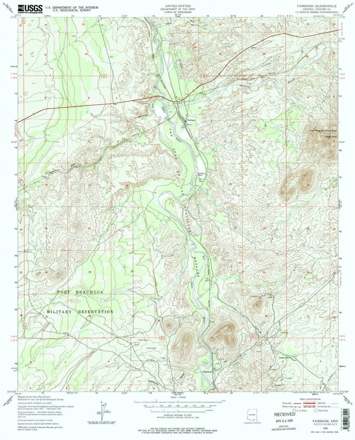 1952 Fairbank, AZ - Arizona - USGS Topographic Map